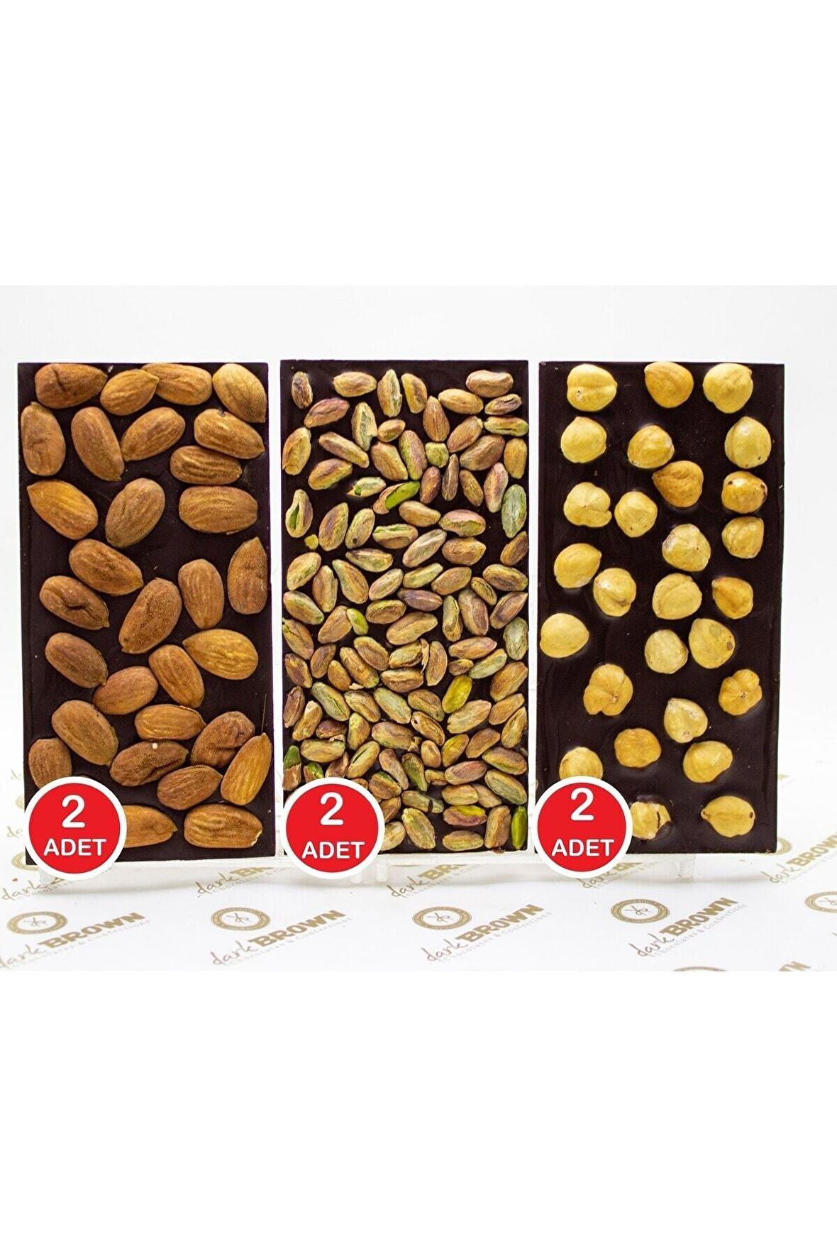 Dark Brown 6 Adet Bitter Tablet Çikolata Gerçek Saf Çikolata Badem Fındık ve Antep Fıstıklı