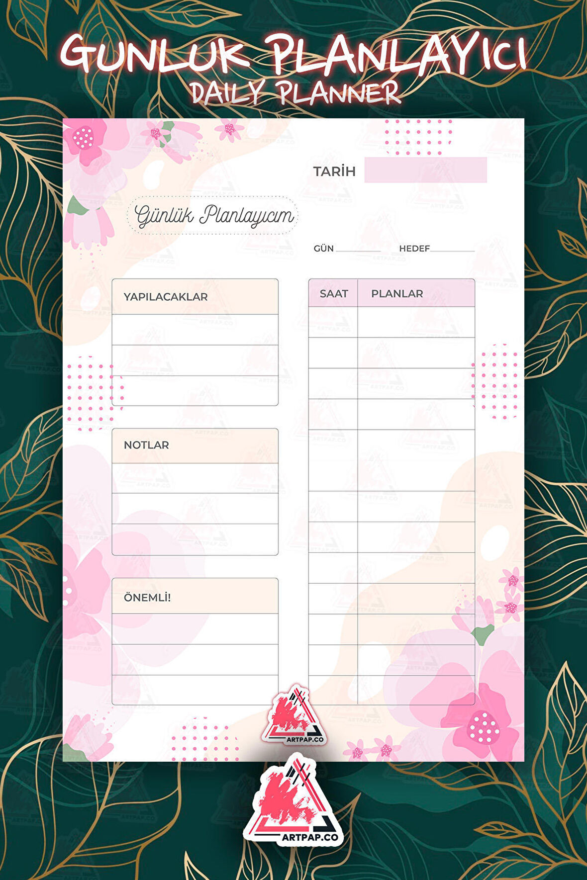 Günlük Planlayıcı Hatırlatıcı | Daily Planner Note, Haftalık Ajanda, Aylık Defter | A5 50Syf 15*21cm