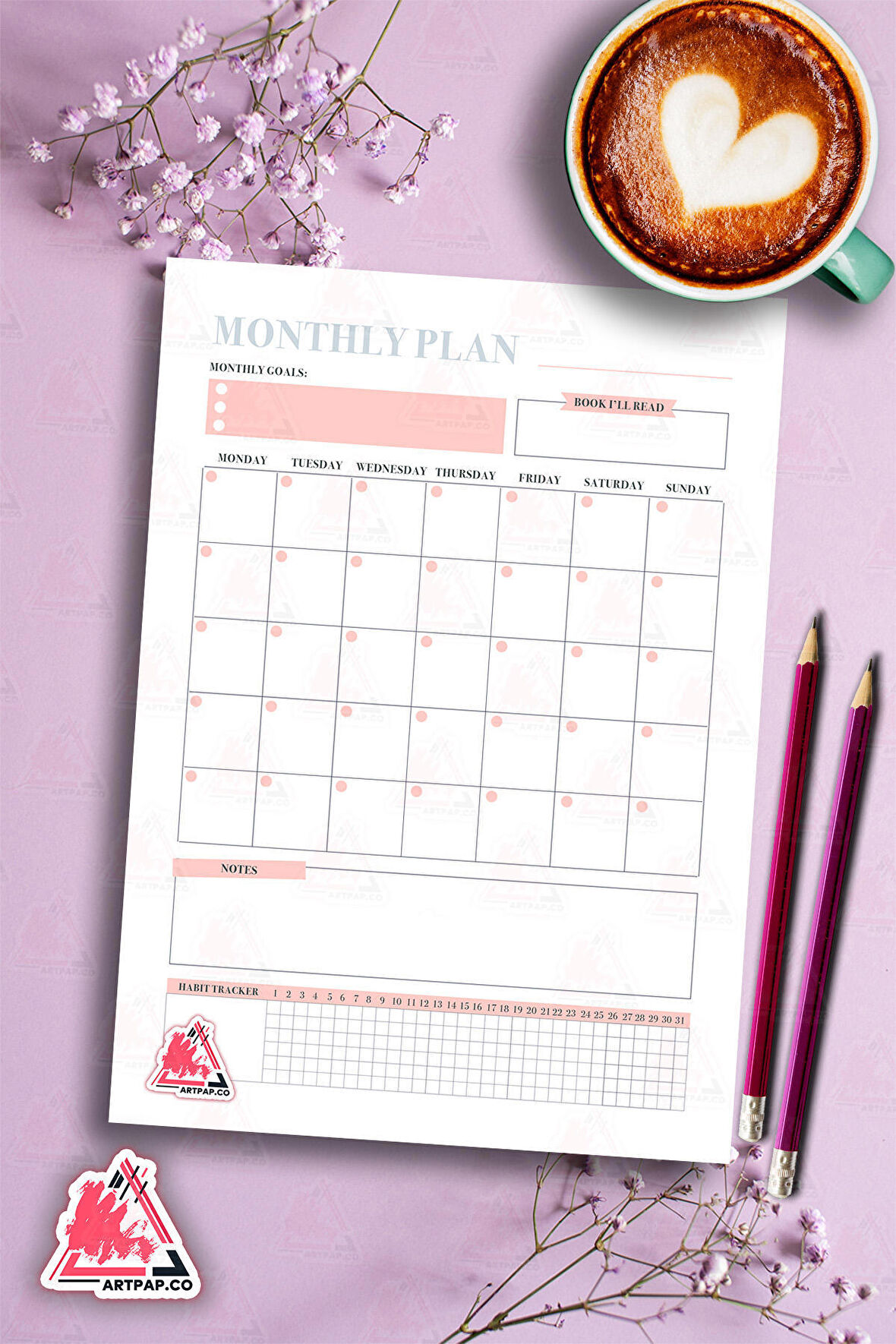 Monthly Planner Note | Aylık Hatırlatıcı Planlayıcı, Haftalık Ajanda, Aylık Defter | A5 50Syf 15*21cm