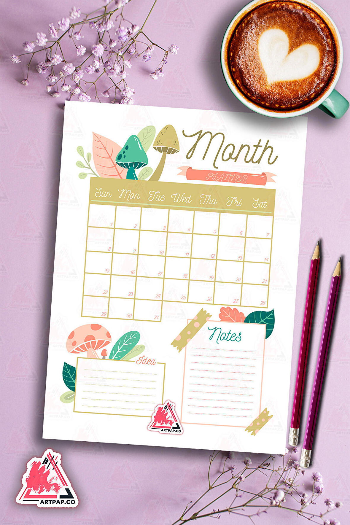 Monthly Planner Note | Aylık Hatırlatıcı Planlayıcı, Haftalık Ajanda, Aylık Defter | A5 50Syf 15*21cm