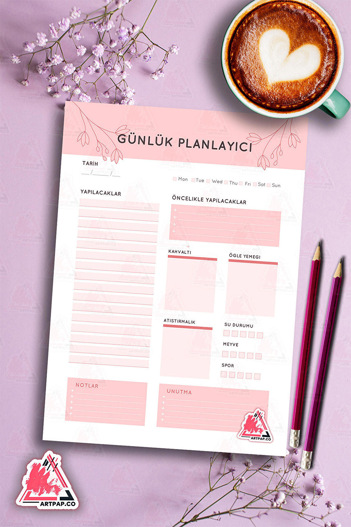 Günlük Planlayıcı Hatırlatıcı | Daily Planner Note, Haftalık Ajanda, Aylık Defter | A5 50Syf 15*21cm