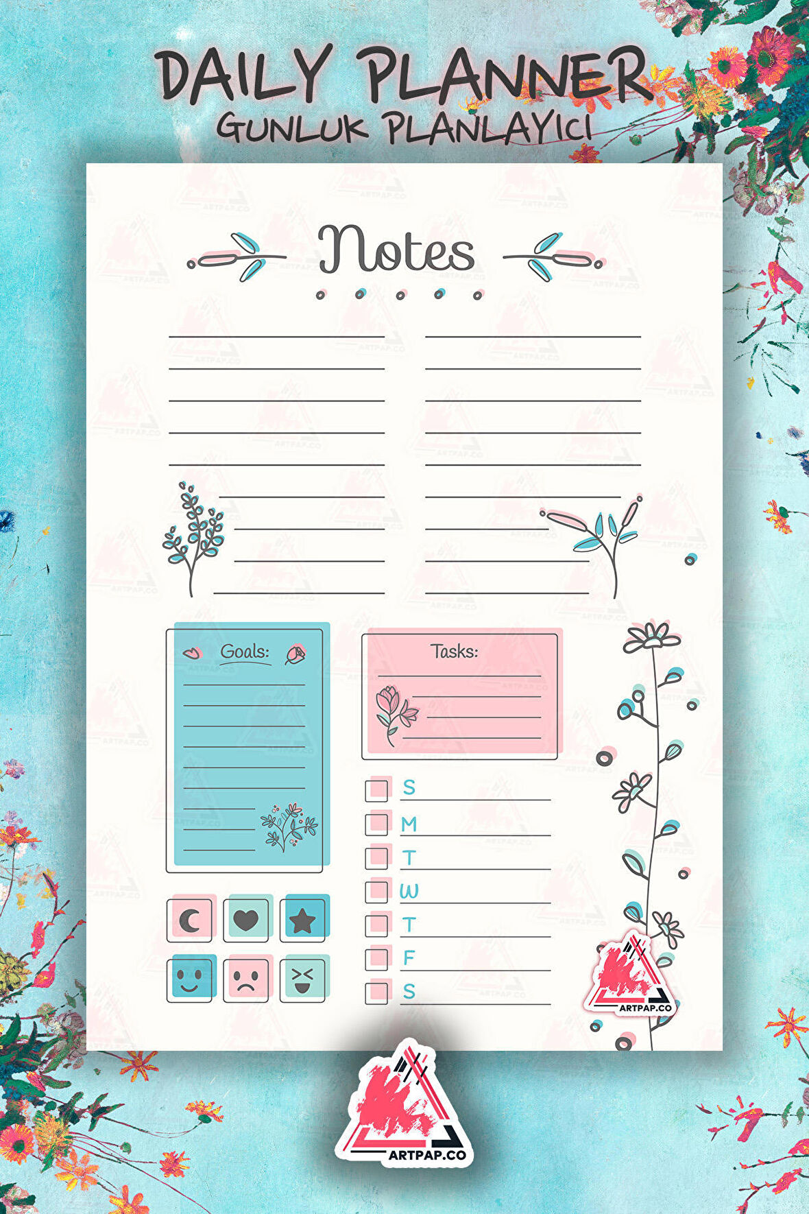 Daily Planner Note | Günlük Hatırlatıcı Planlayıcı, Haftalık Ajanda, Aylık Defter | A5 50Syf 15*21cm