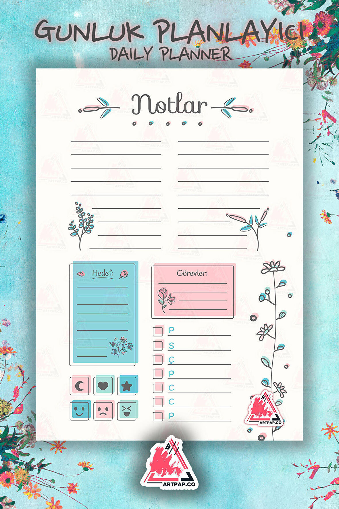 Günlük Planlayıcı Hatırlatıcı | Daily Planner Note, Haftalık Ajanda, Aylık Defter | A5 50Syf 15*21cm