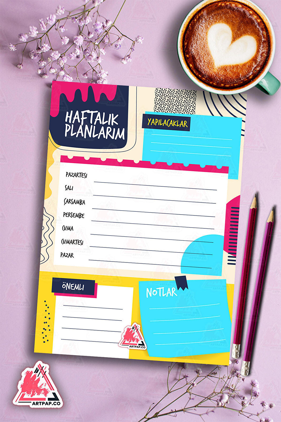 Haftalık Planlayıcı Hatırlatıcı | Weekly Planner Note, Günlük Ajanda,Aylık Defter | A5 50Syf 15*21cm