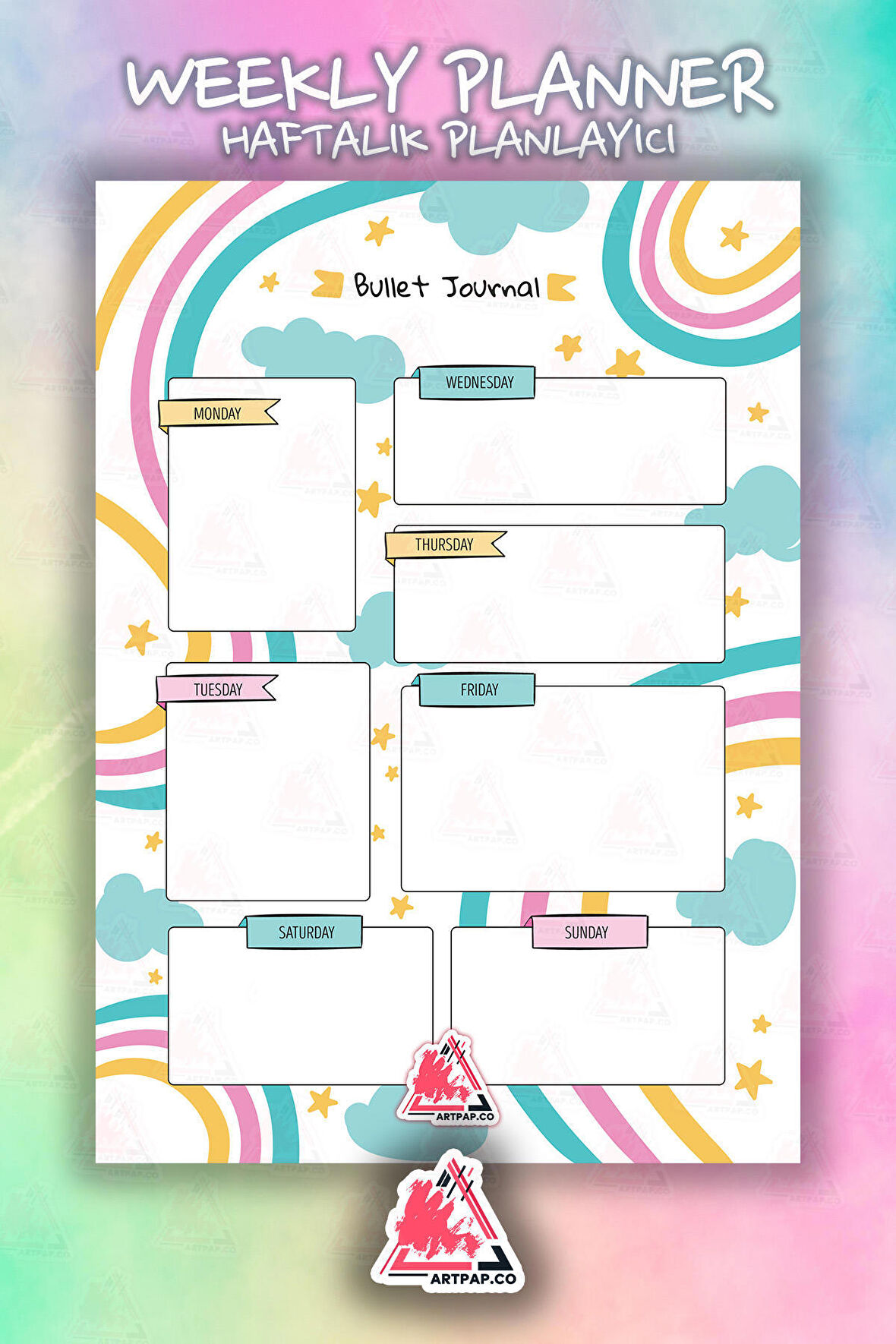 Weekly Planner Note | Haftalık Hatırlatıcı Planlayıcı, Bullet Journal Defter | A5 50Syf 15*21cm