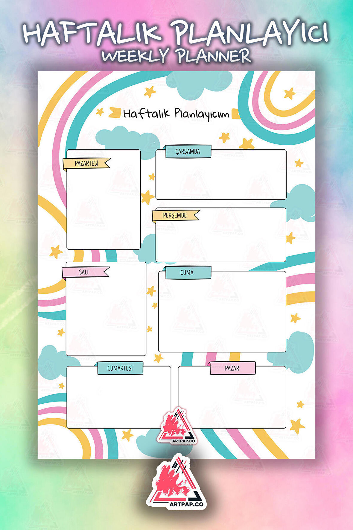 Haftalık Planlayıcı Hatırlatıcı | Weekly Planner Note, Günlük Ajanda,Aylık Defter | A5 50Syf 15*21cm