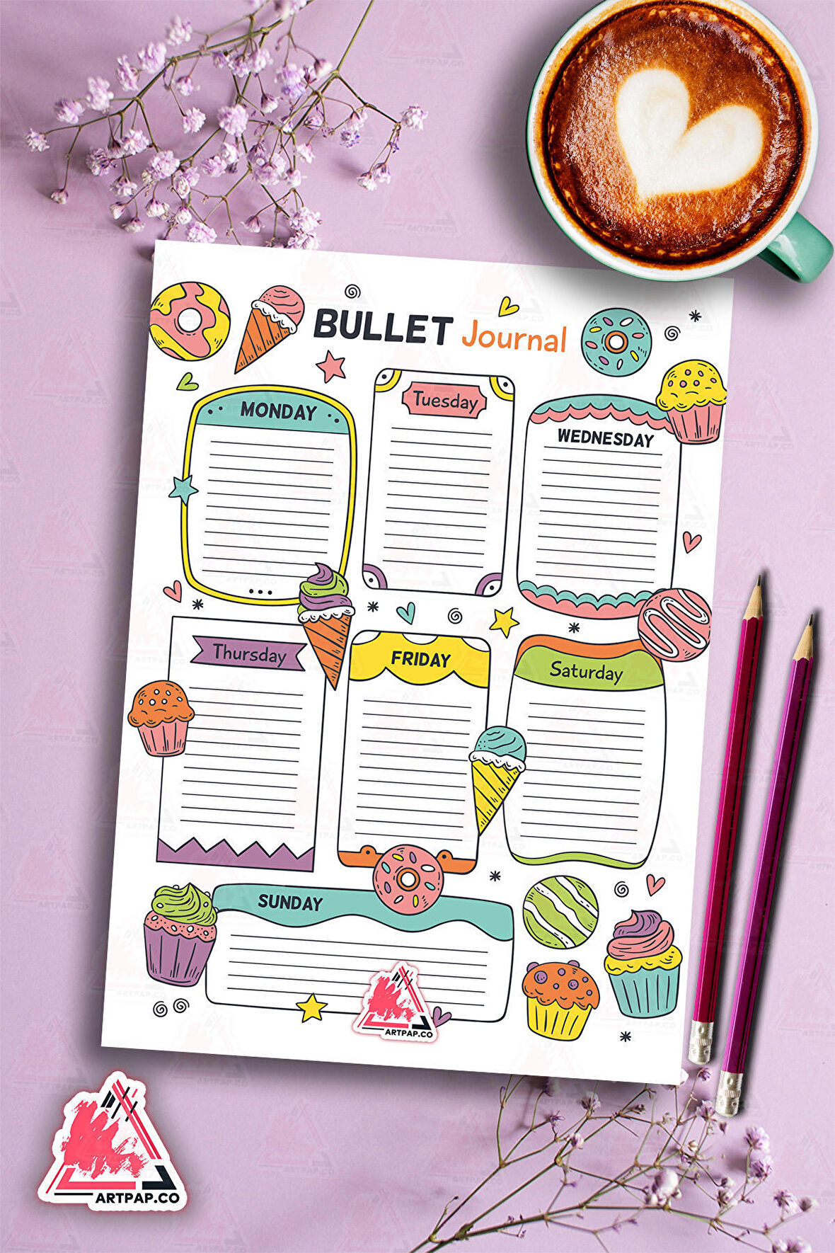 Weekly Planner Note | Haftalık Hatırlatıcı Planlayıcı, Bullet Journal Defter | A5 50Syf 15*21cm