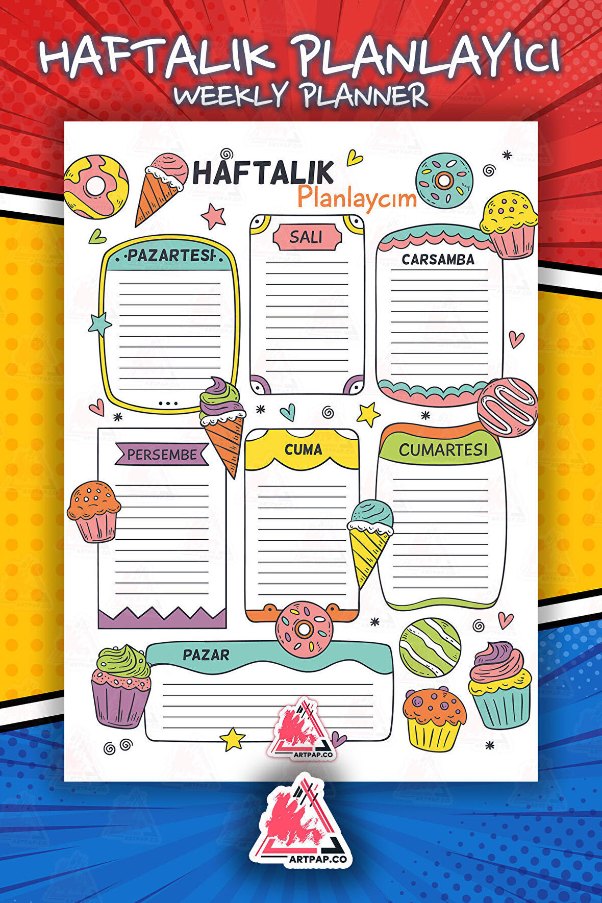 Haftalık Planlayıcı Hatırlatıcı | Weekly Planner Note, Günlük Ajanda,Aylık Defter | A5 50Syf 15*21cm