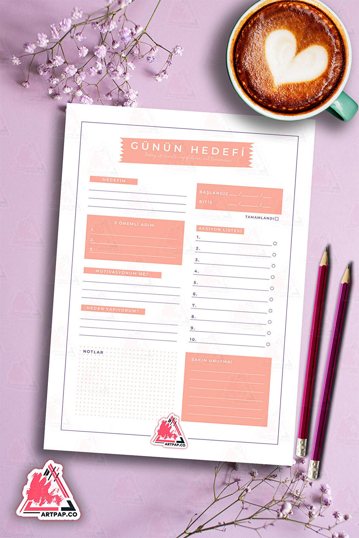 Yapılacaklar Listesi Planlayıcı | To Do List Planner, Günlük Hedef, Aylık Defter | A5 50Syf 