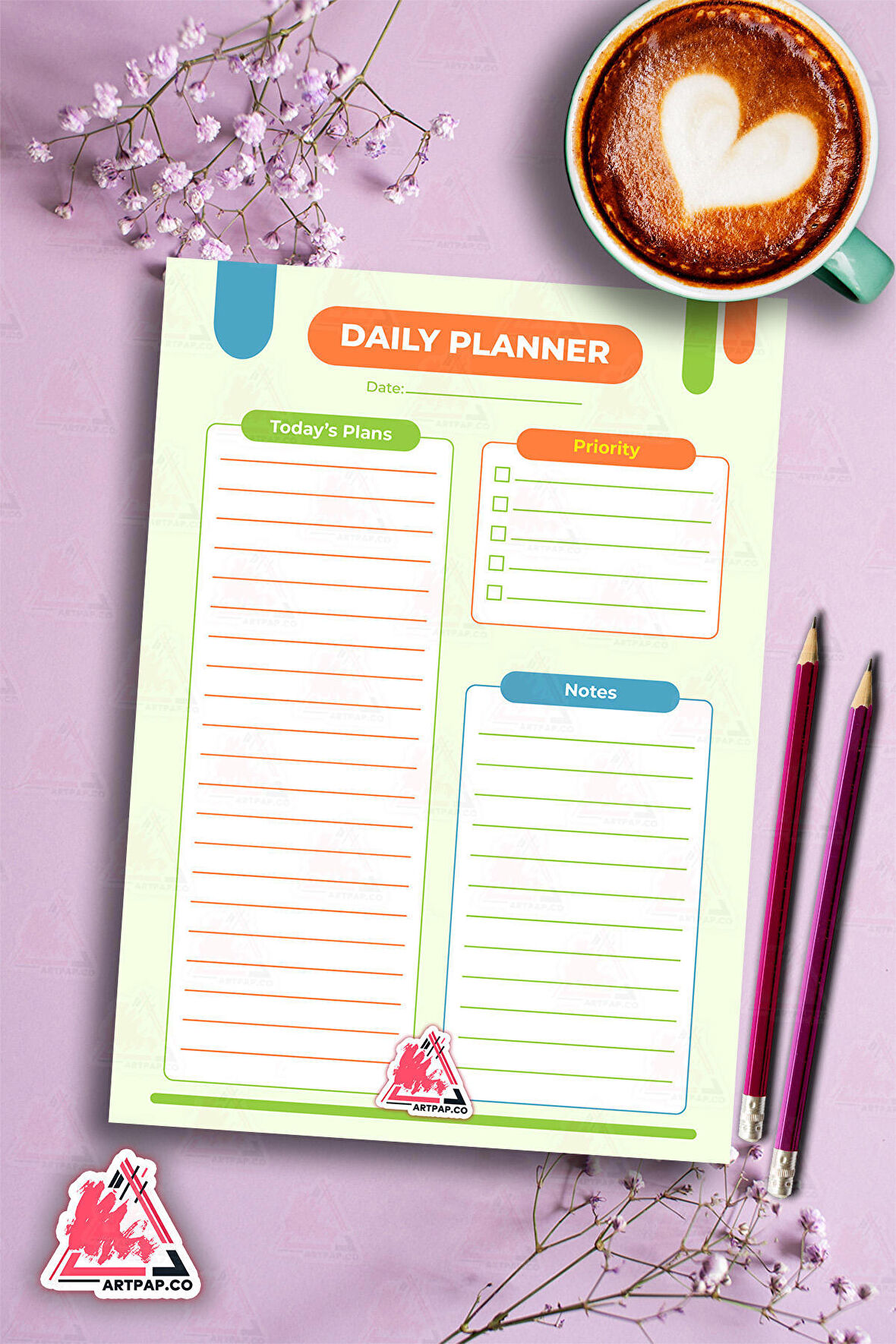 Daily Planner Note | Günlük Hatırlatıcı Planlayıcı, Haftalık Ajanda, Aylık Defter | A5 50Syf 15*21cm