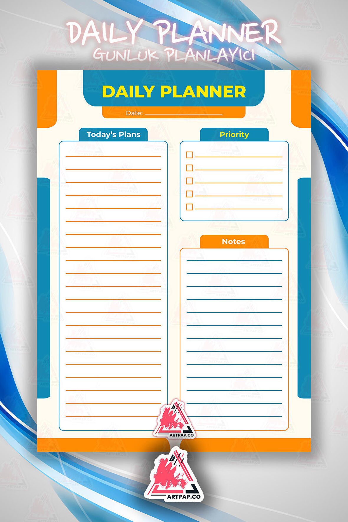 Daily Planner Note | Günlük Hatırlatıcı Planlayıcı, Haftalık Ajanda, Aylık Defter | A5 50Syf 15*21cm