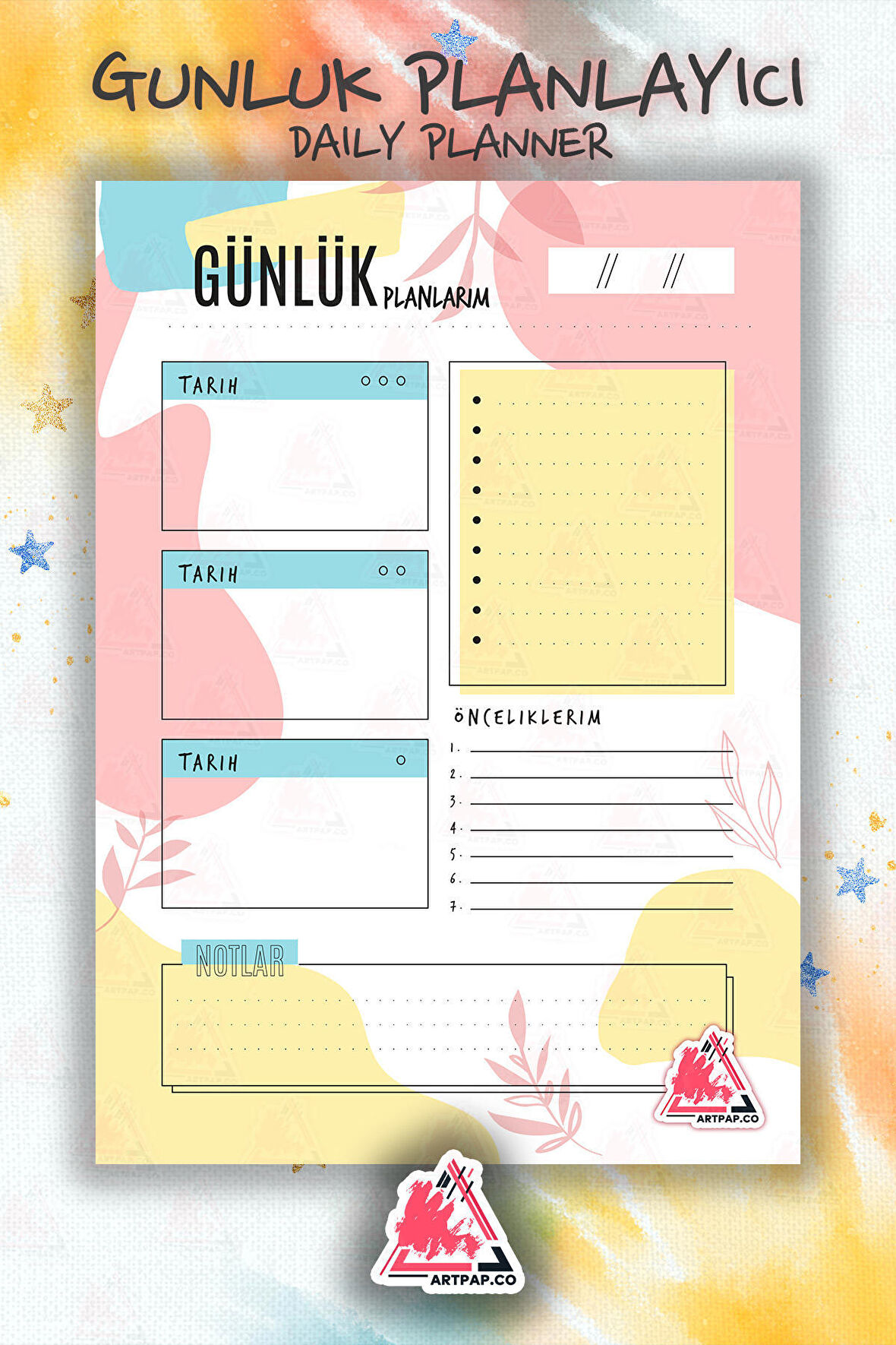 Günlük Planlayıcı Hatırlatıcı | Daily Planner Note, Haftalık Ajanda, Aylık Defter | A5 50Syf 15*21cm