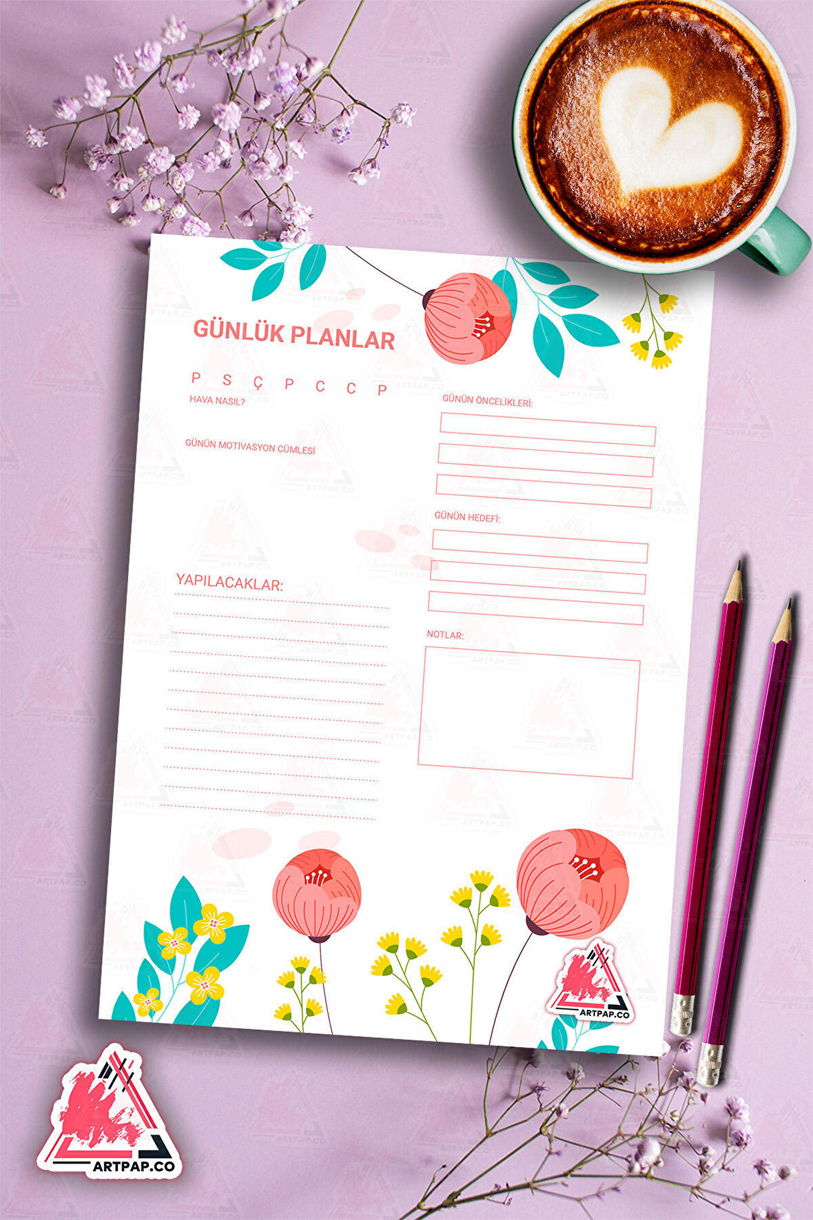 Günlük Planlayıcı Hatırlatıcı | Daily Planner Note, Haftalık Ajanda, Aylık Defter | A5 50Syf 15*21cm