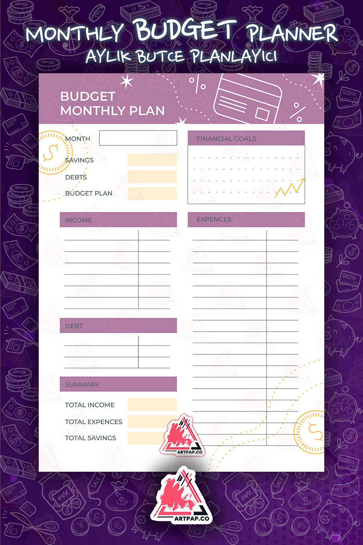 Budget Planner |  Bütçe-Hedef  Planner, Haftalık Ajanda, Aylık Defter | A5 50Syf 