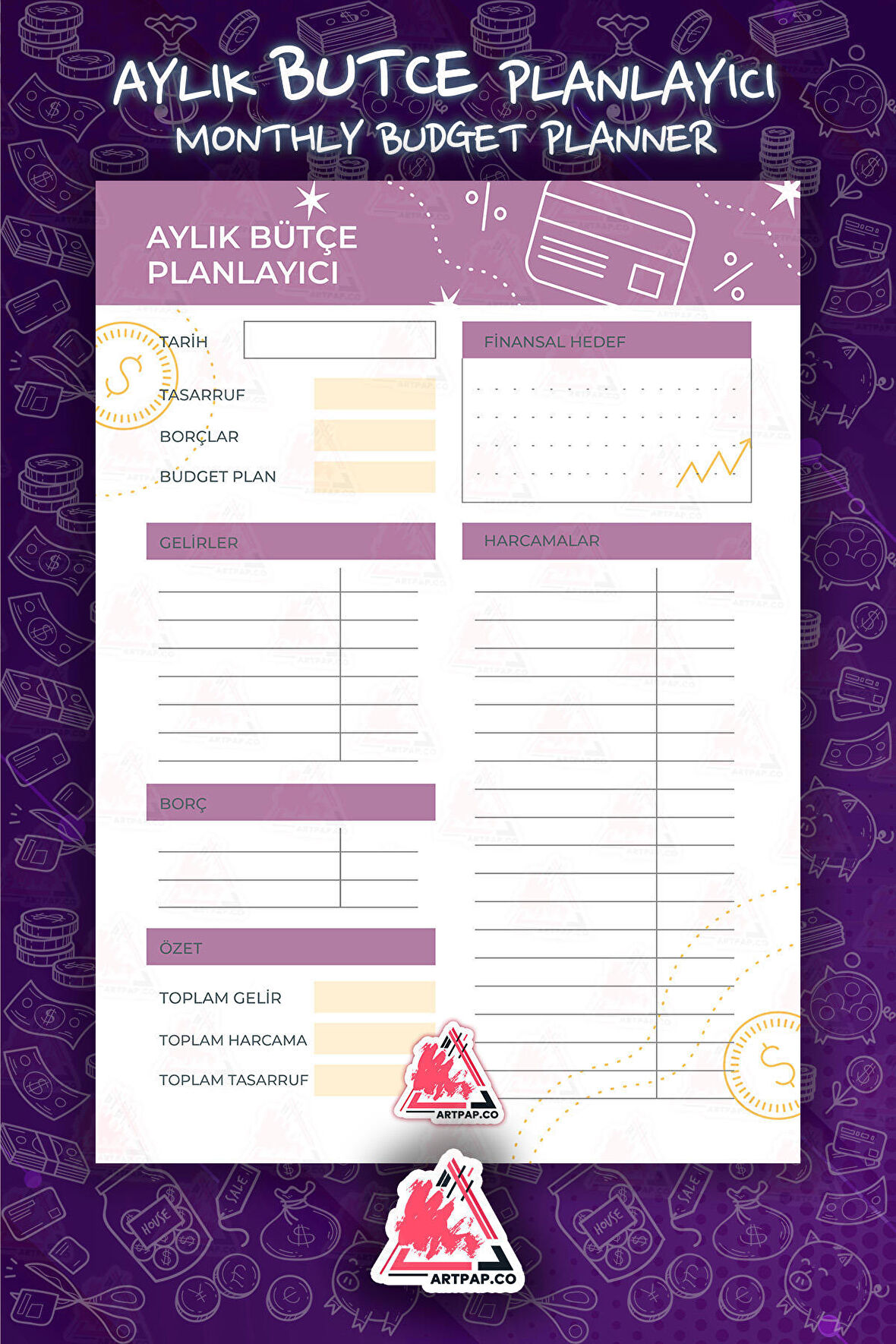 Bütçe Planlayıcı Hedef | To Do List Planner, Haftalık Ajanda, Aylık Defter | A5 50Syf 