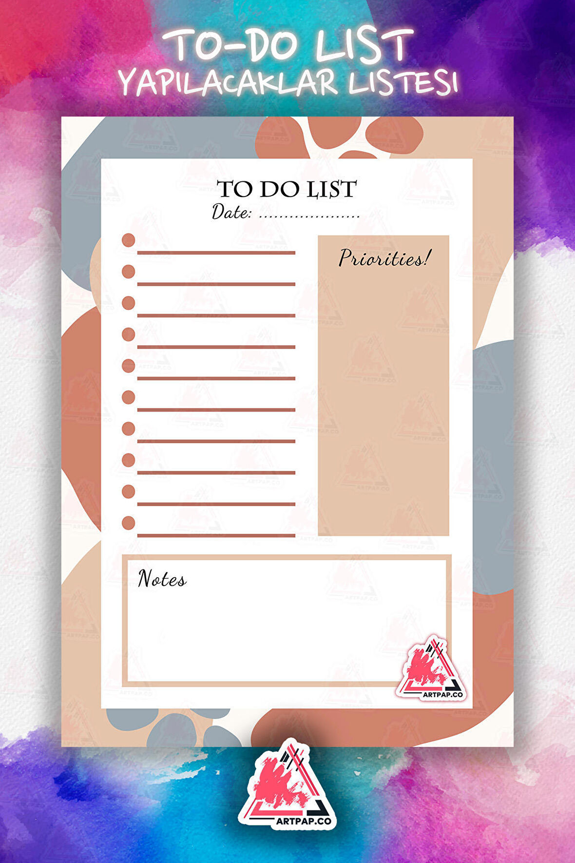 Daily To Do List Planner | Daily Goals, Haftalık Ajanda, Aylık Defter | A5 50Syf 15*21cm