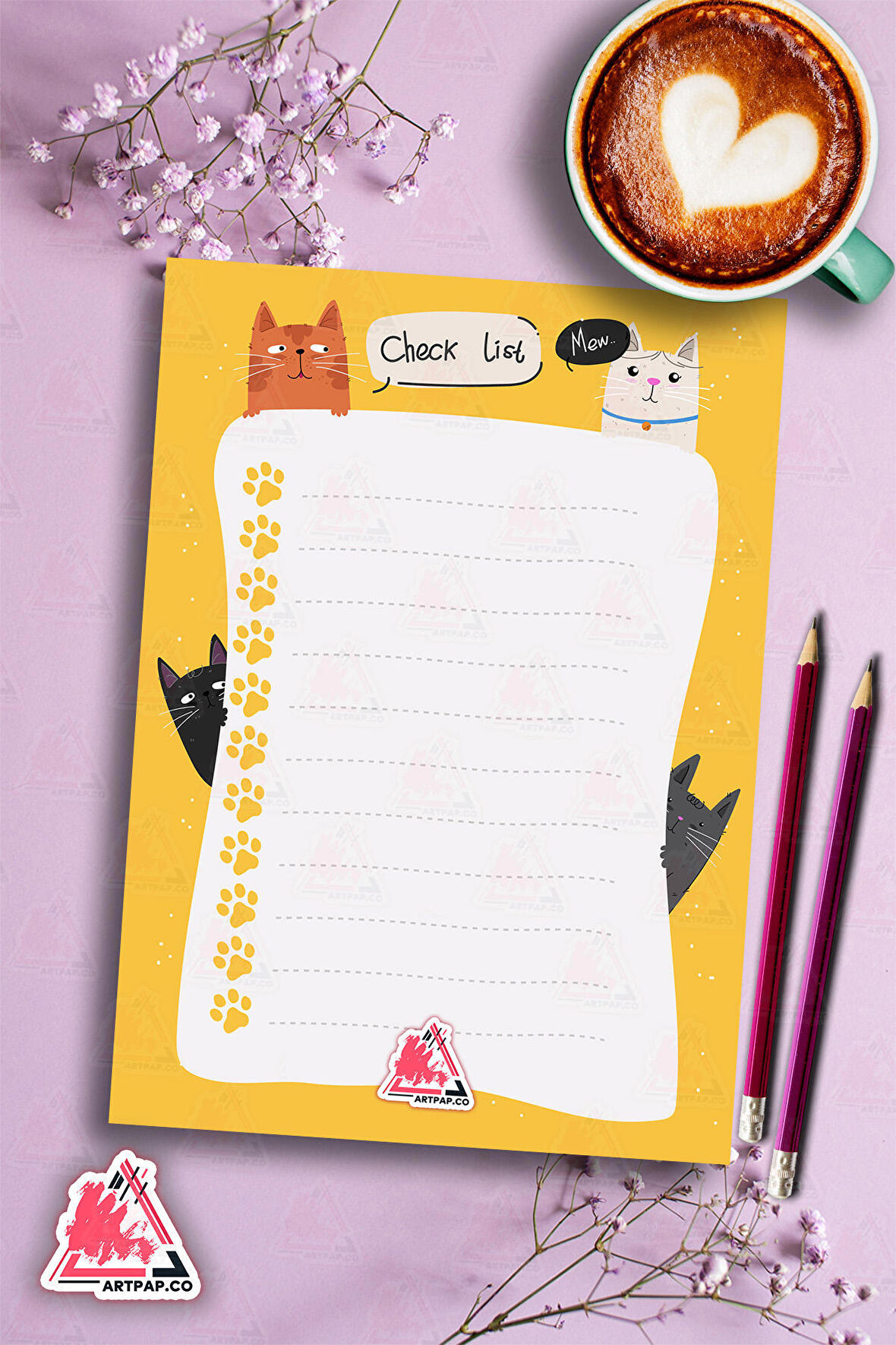 Cute Cats Daily To Do List Planner | Daily Goals, Haftalık , Aylık Defter | A5 50Syf 15*21cm