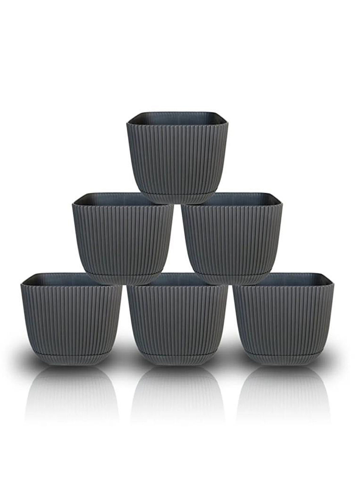 Omnipazar KRS-382 Dekoratif Plastik Mercan Kare Saksı 0.67 litre Antrasit 6 Adet