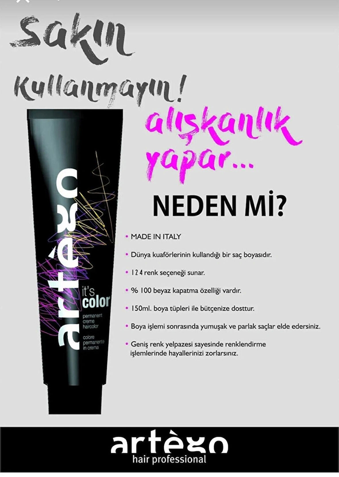 Artego Saç Boyası 150ml No 8.00 NN IT'S COLOR AÇIK DOĞAL NATUREL KUMRAL YOĞUN BEYAZ KAPATICI