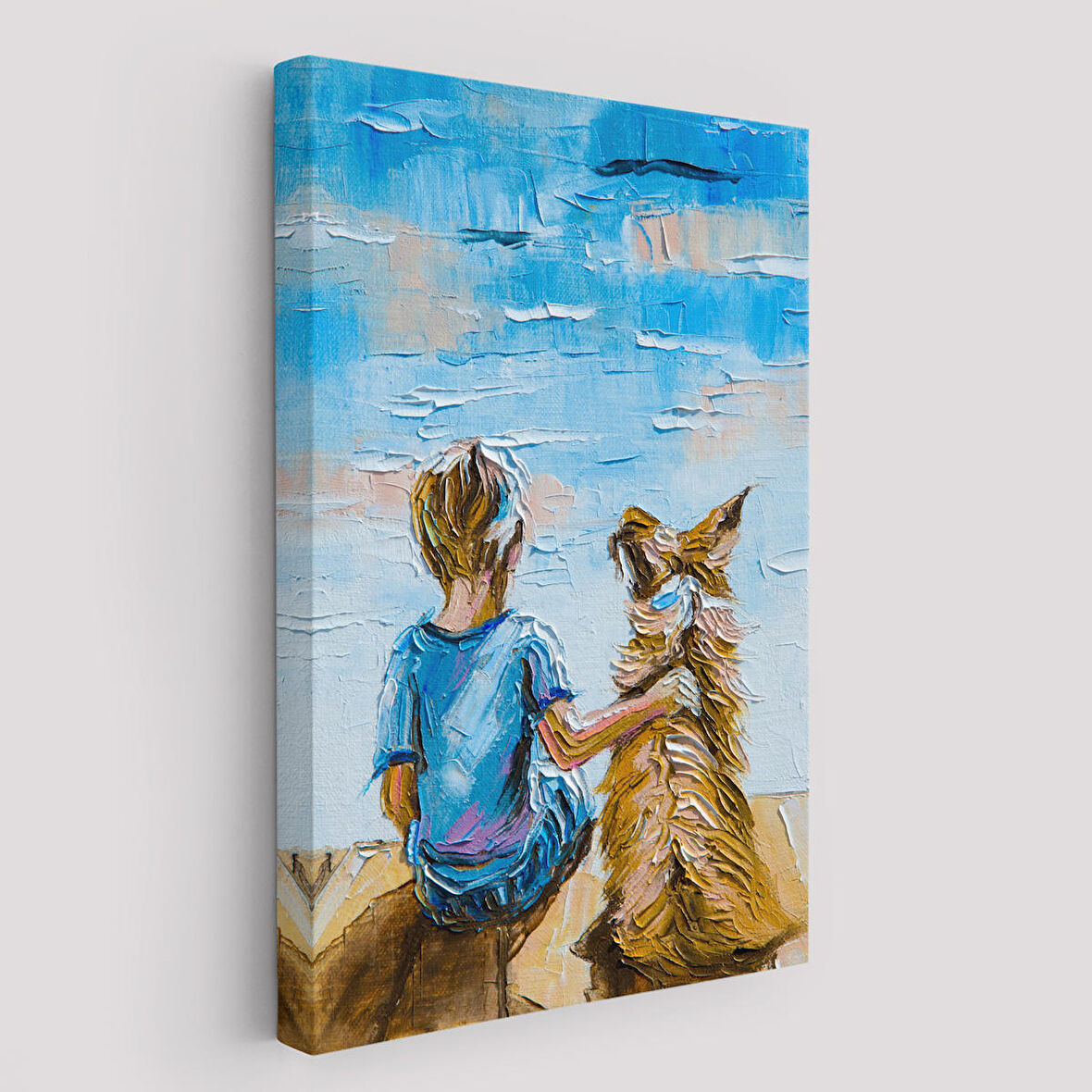 Göl Kenarında Oturan Çocuk ve Köpeği Duvar Tablo-5984