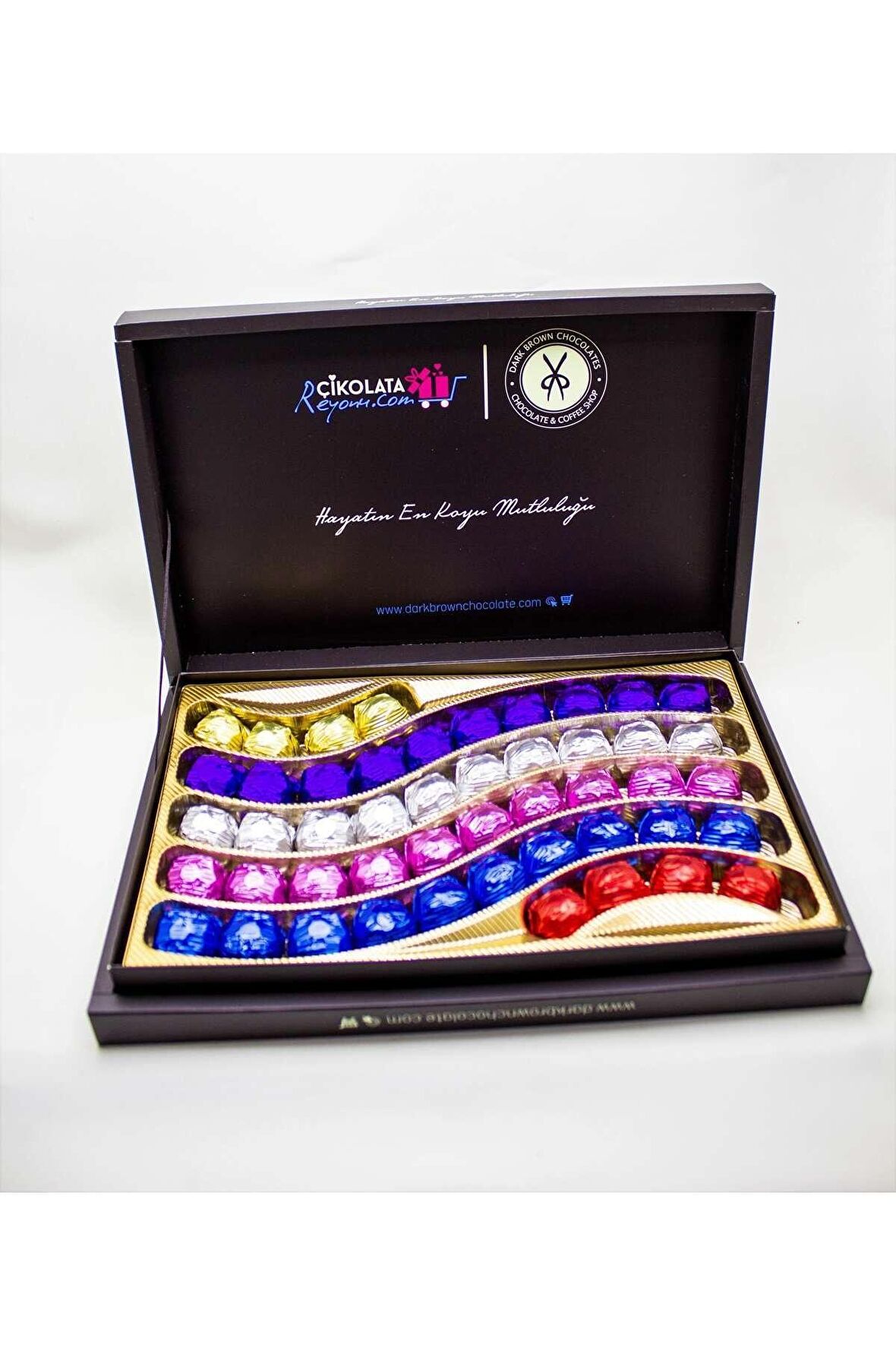 Dark Brown Hediye Çikolata 48 Adet Kare Renkli Sargılı Katkısız ve Koruyucusuz Çikolata
