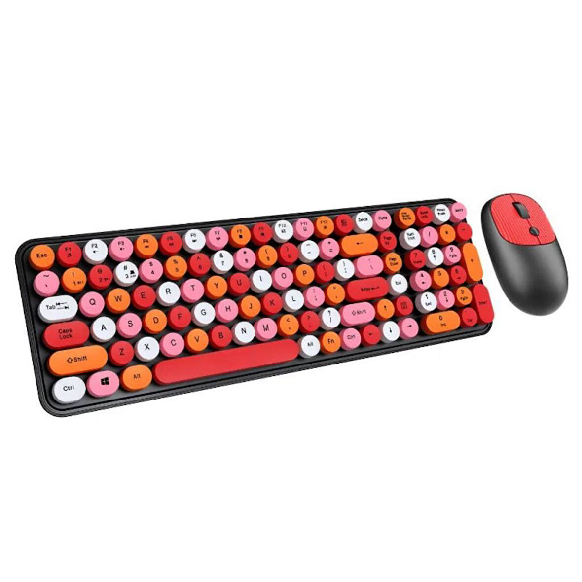 Polham 2.4Ghz Kablosuz Retro Klavye ve Mouse Seti, Tak Çalıştır Tüm Cihazlara Uyumlu Klavye Mouse Seti