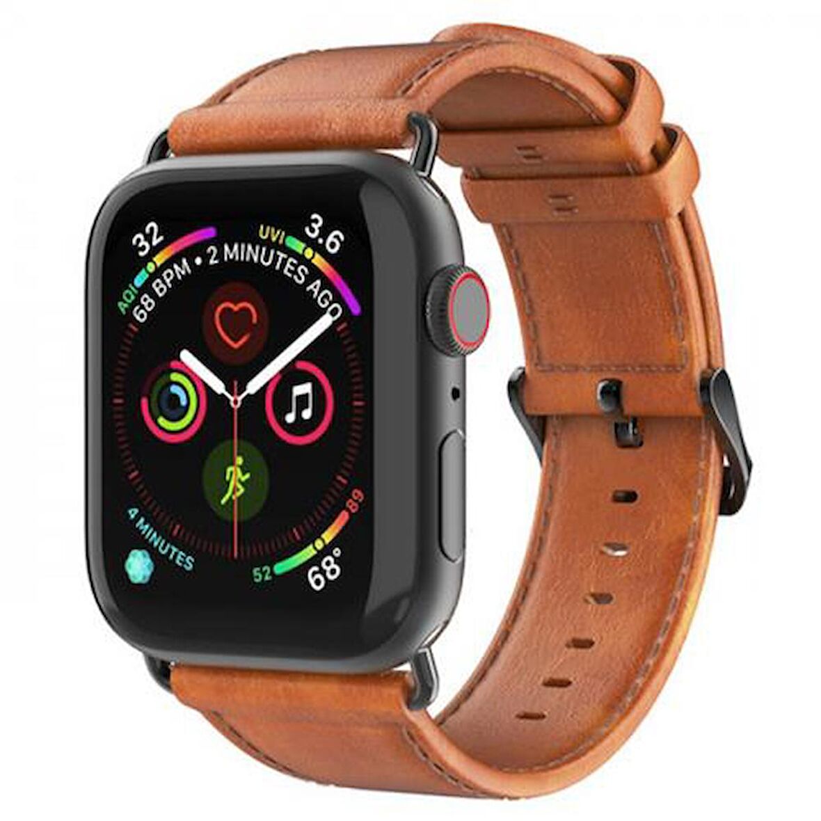 Polham Hermes Loop Deri Apple Watch 38-40-41MM Kordon Kayış, Ultra Hafif, Çelik Tokalı Kayış