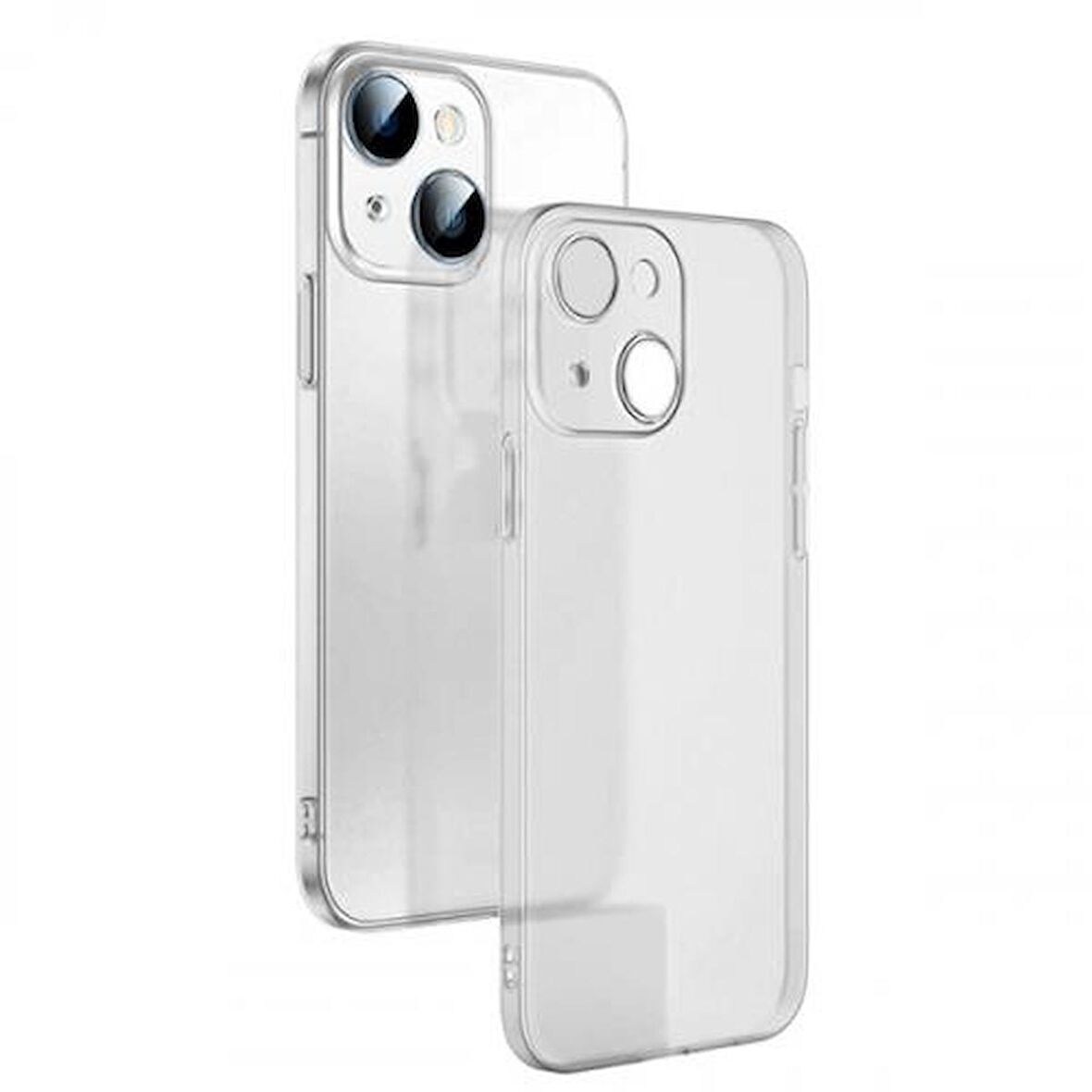 Polham 0.3mm iPhone 14 Plus 6.7inch Kamera Korumalı Silikon Kılıf, Şeffaf Buzlu Magsafe Uyumlu Kılıf