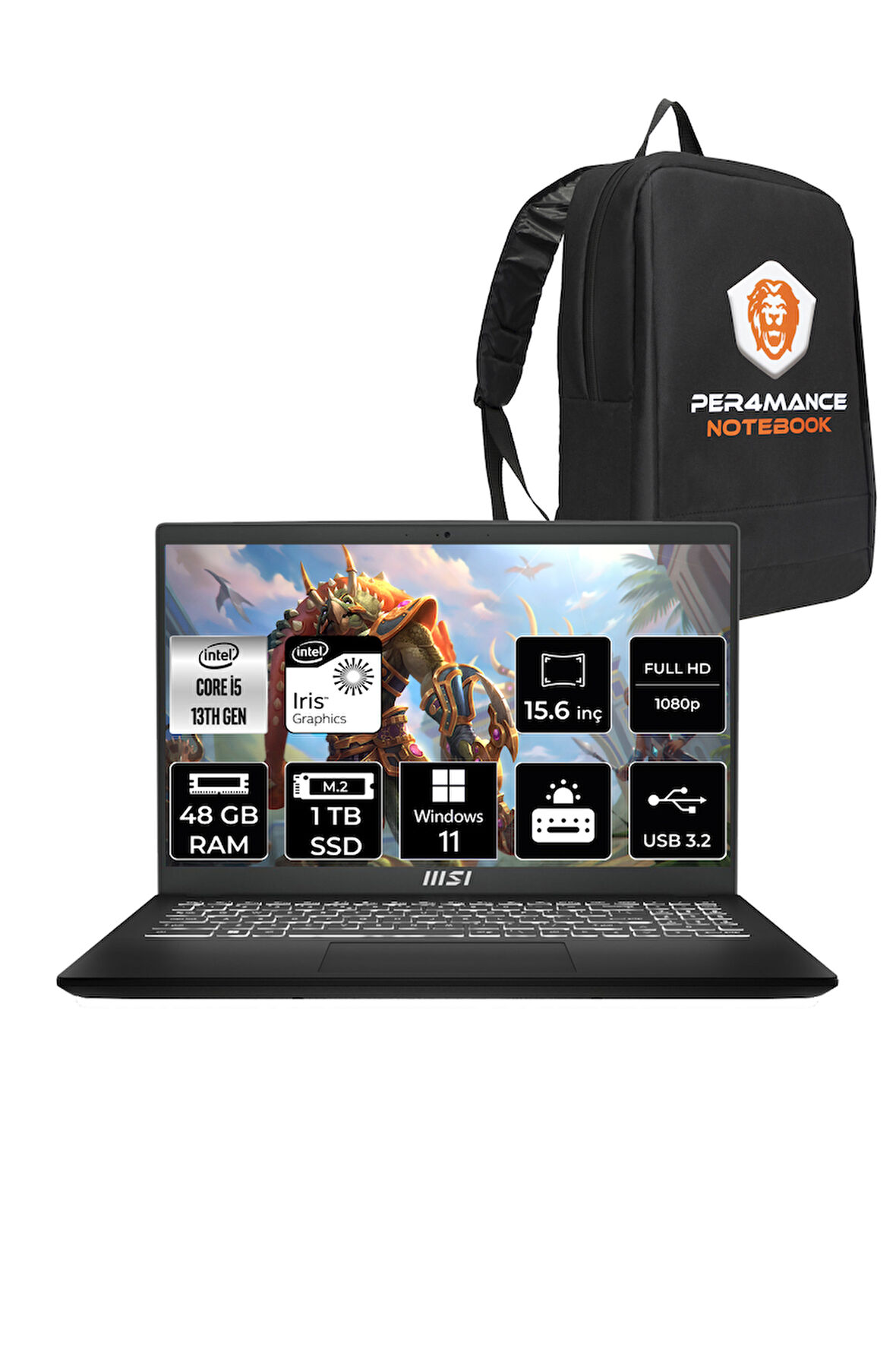 MSI Modern 15 F13MG i5 1335U 48GB 1TB SSD 15.6" FHD 60Hz W11H Taşınabilir Bilgisayar & PER4 ÇANTA