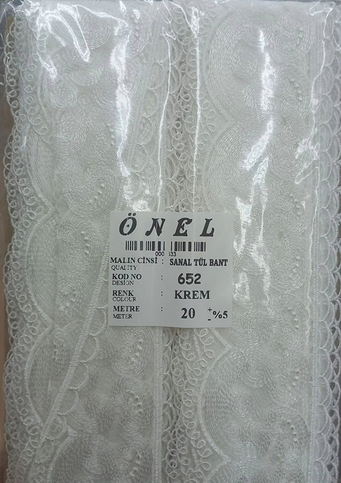 Dantel Polyester Sanal Tül Bant Krem 20 Metre En 6 cm ON-652-KR