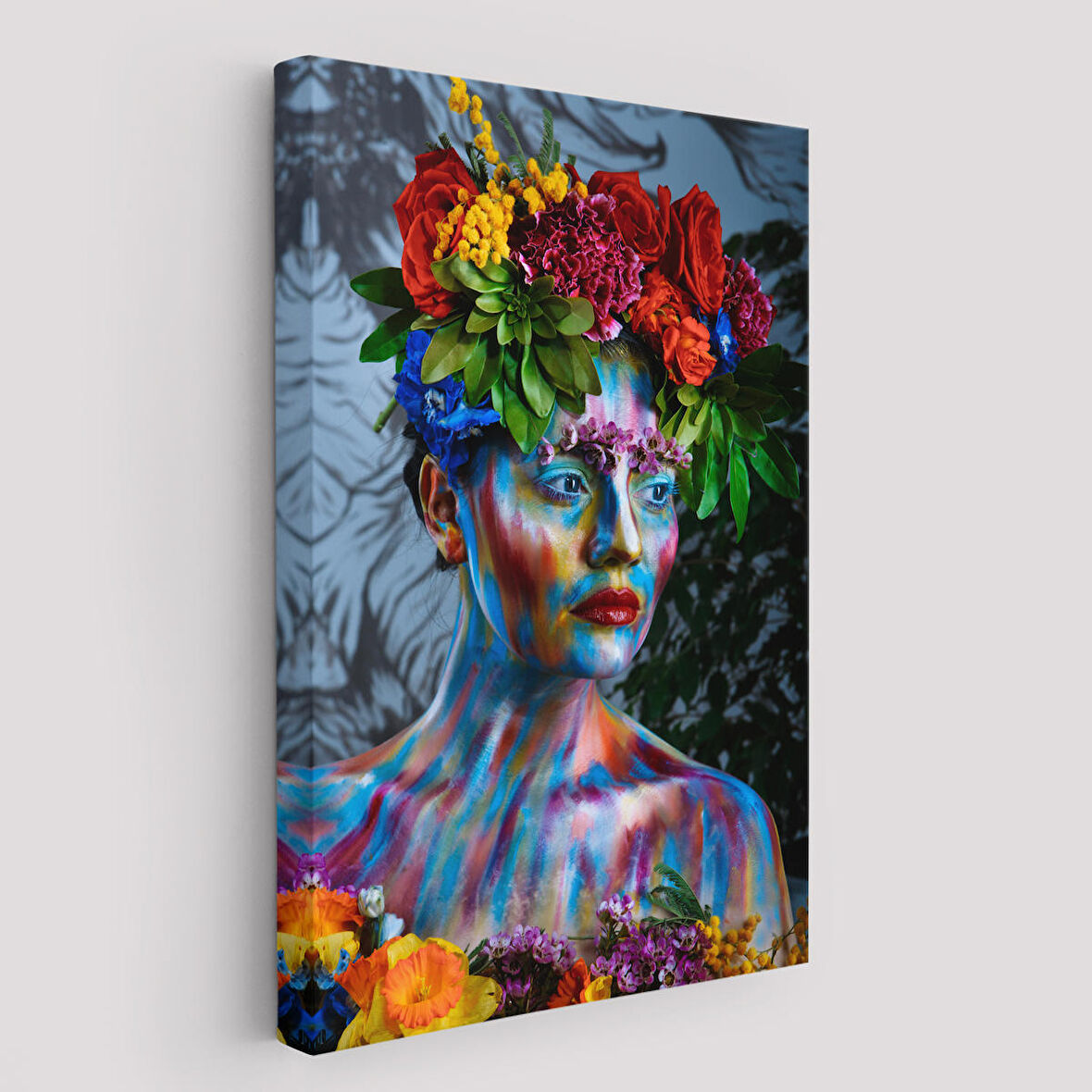 Renkli Çiçek Taçlı Kız Duvar Tablosu-5991