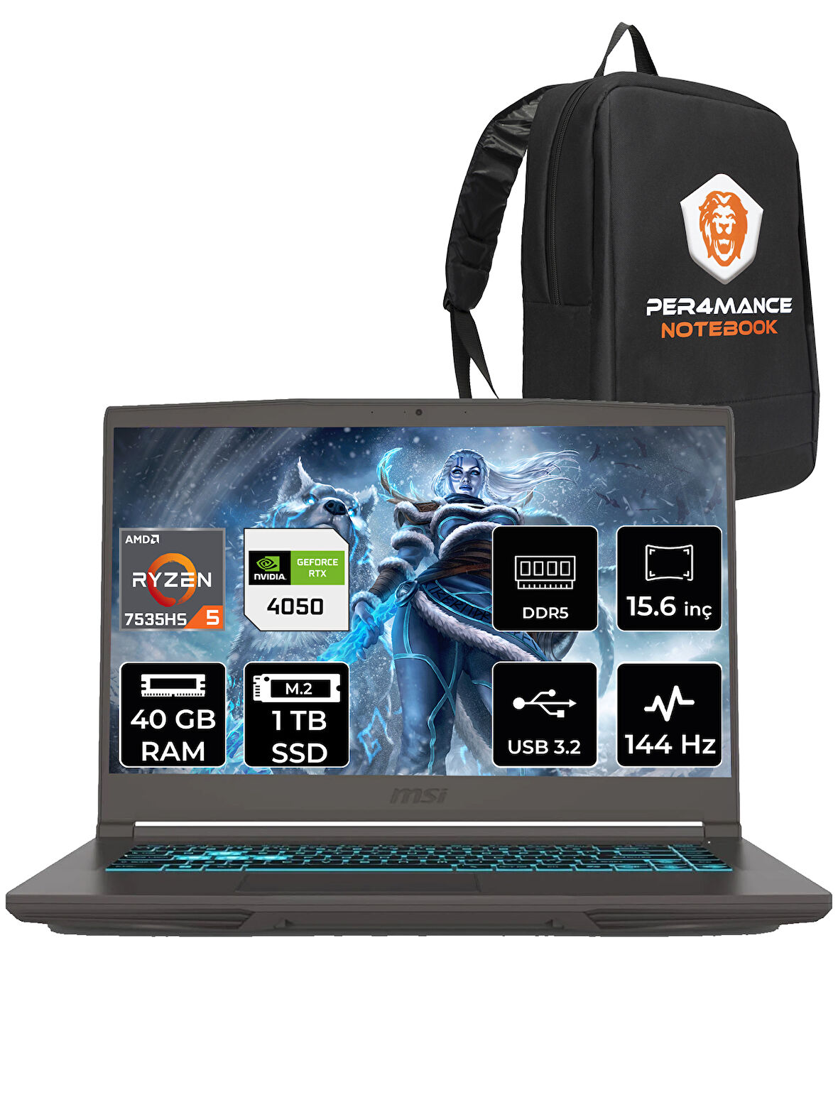 MSI Thin A15 R5 7535HS 40GB 1TB SSD RTX4050/6GB 15.6" FHD 144HZ FDOS B7VE-076XTR & PER4 ÇANTA