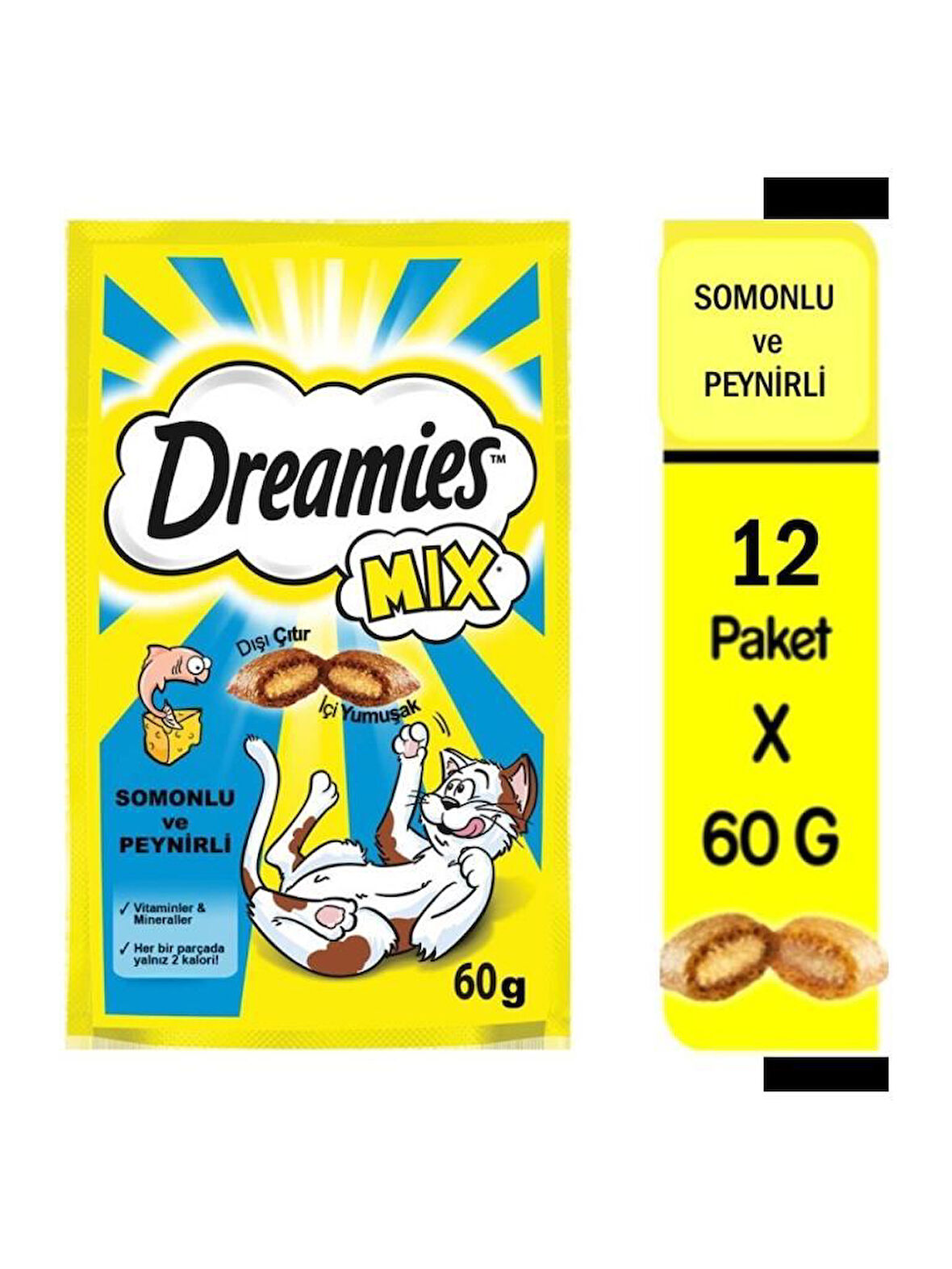 Dreamies Mix Somonlu ve Peynirli Kedi Ödülü 12 Adet x 60 Gr
