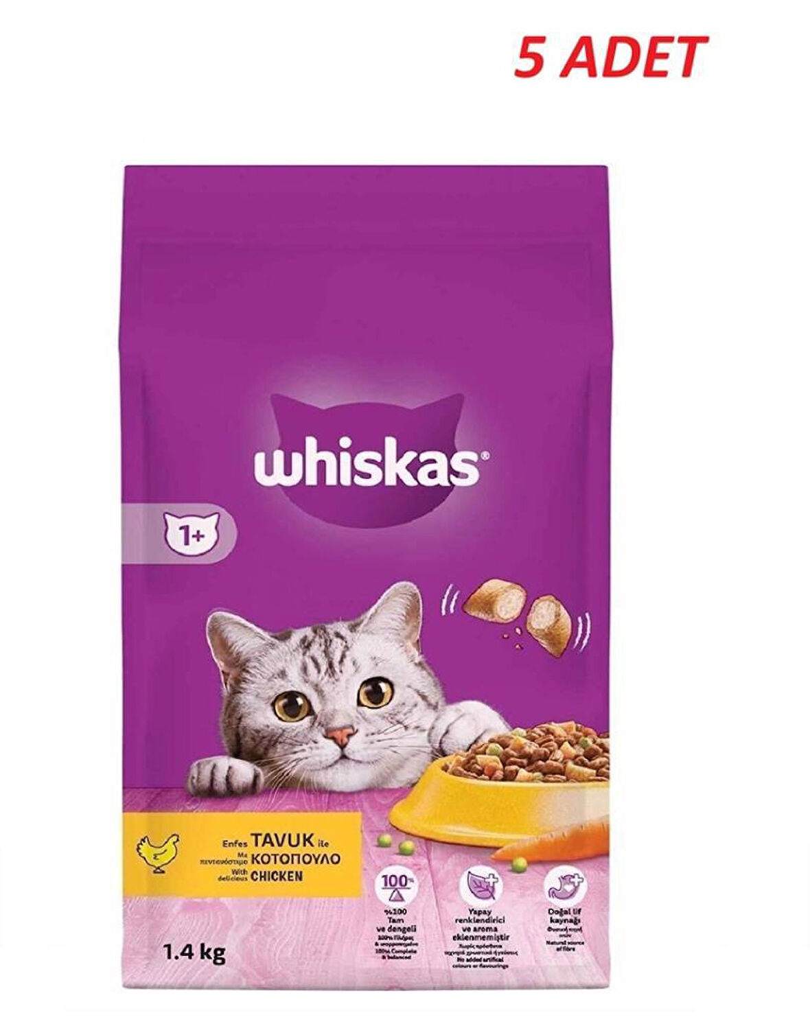 Whiskas Yetişkin Tavuklu Kedi Maması 1.4 Kg*5 Adet