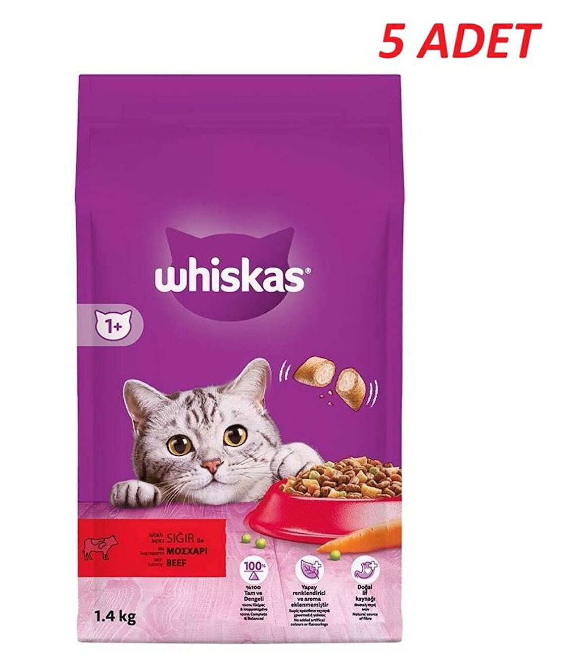 Whiskas Biftekli Kuru Kedi Maması 1,4 Kg*5 Adet