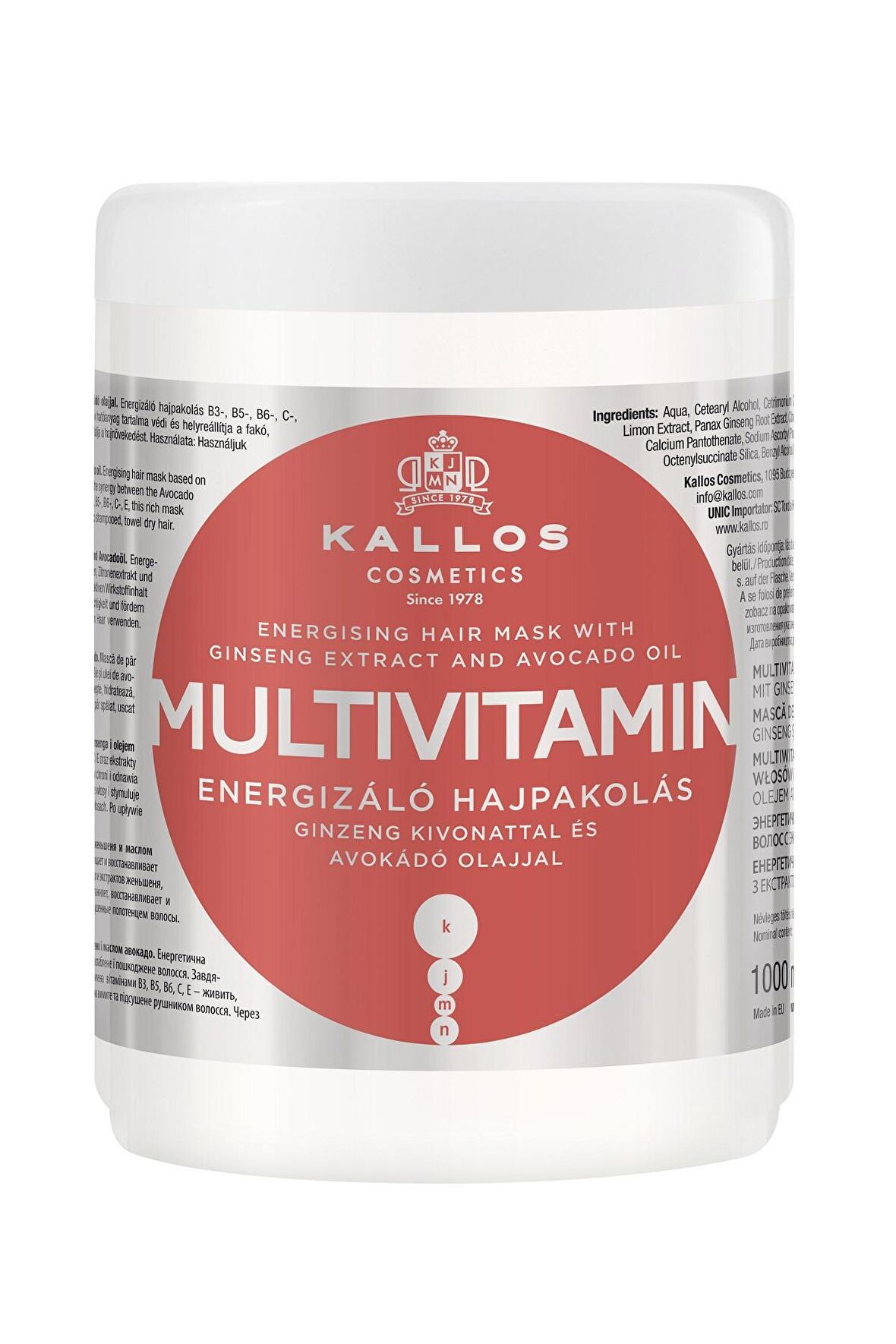 MULTİVİTAMİN Energizing Ginseng özü ve Avakado Yağı içeren Enerji Verici Saç Bakım Maskesi 1000ml