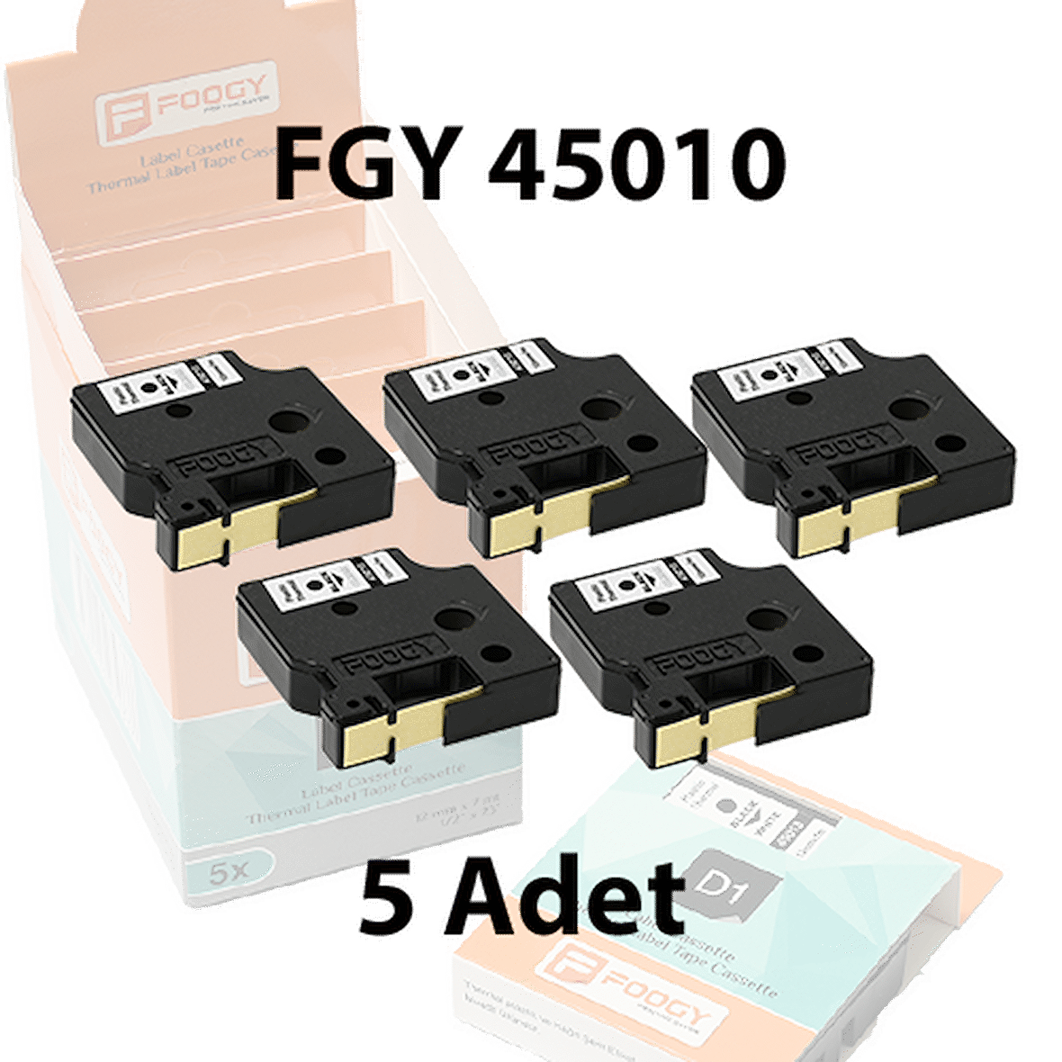 Foogy Dymo D1 Muadili Etiket Plastik Şeffaf - 12 mm x 7 mt - 45010 - Eko Paket 5 li