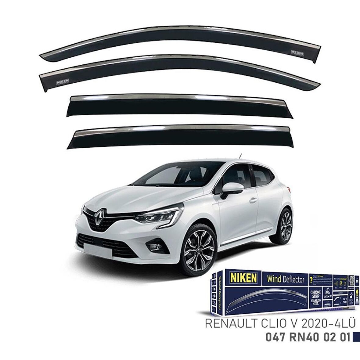 Renault Clio 5 Niken Kromlu Cam Rüzgarlığı 4lü Set 2020 ve Üstü