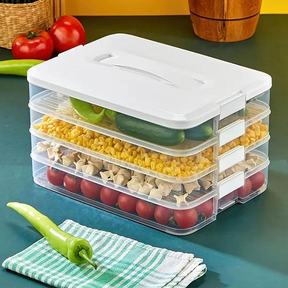 Microcase 4 Çekmeceli Dikdörtgen Taşınabilir Erzak Bakliyat Yiyecek Saklama Kabı Kapaklı - SİYAH AL5197