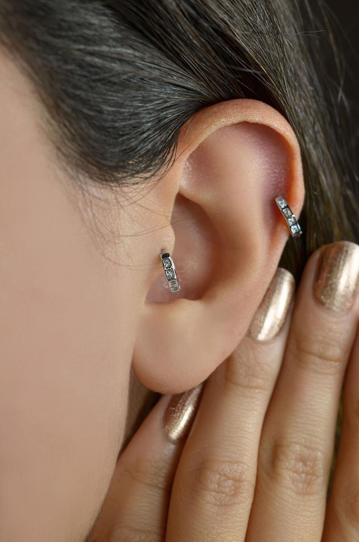 Mini Halka Yıldız Tragus Piercing Helix Kıkırdak Gümüş Renkli