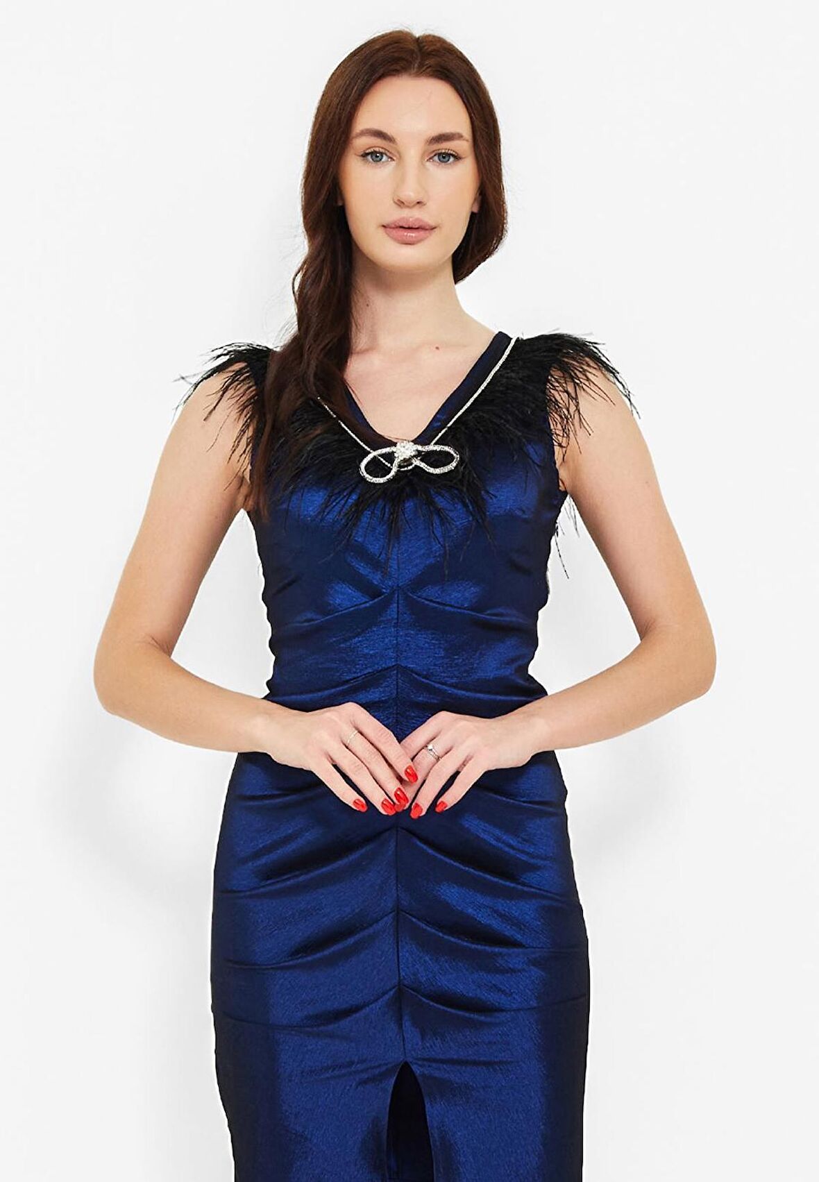 MODATALİKA  Kadın Önden Büzgülü Yırtmaçlı Elbise