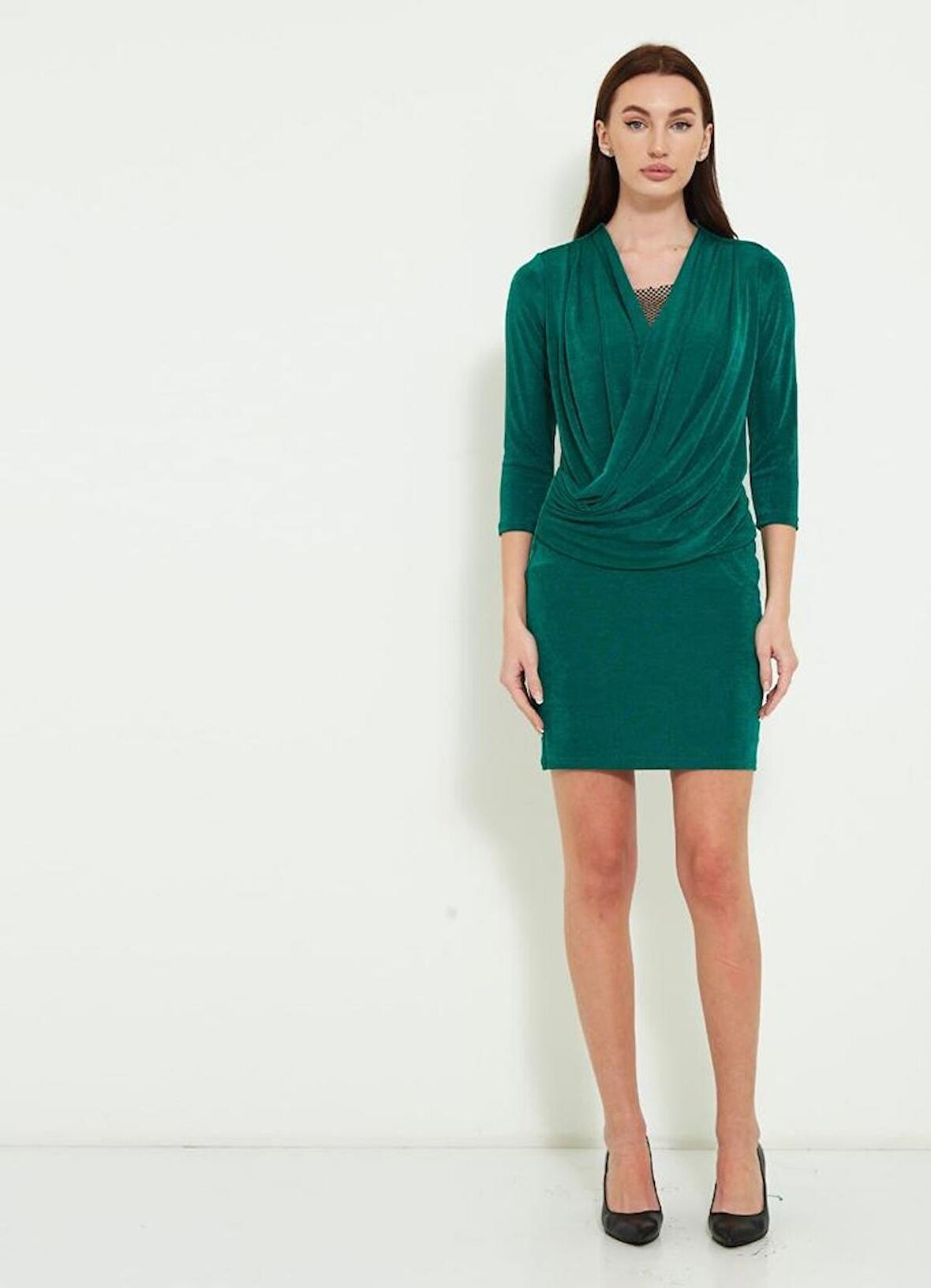 Modatalika Kadın Kruvaze Yaka Kısa Elbise