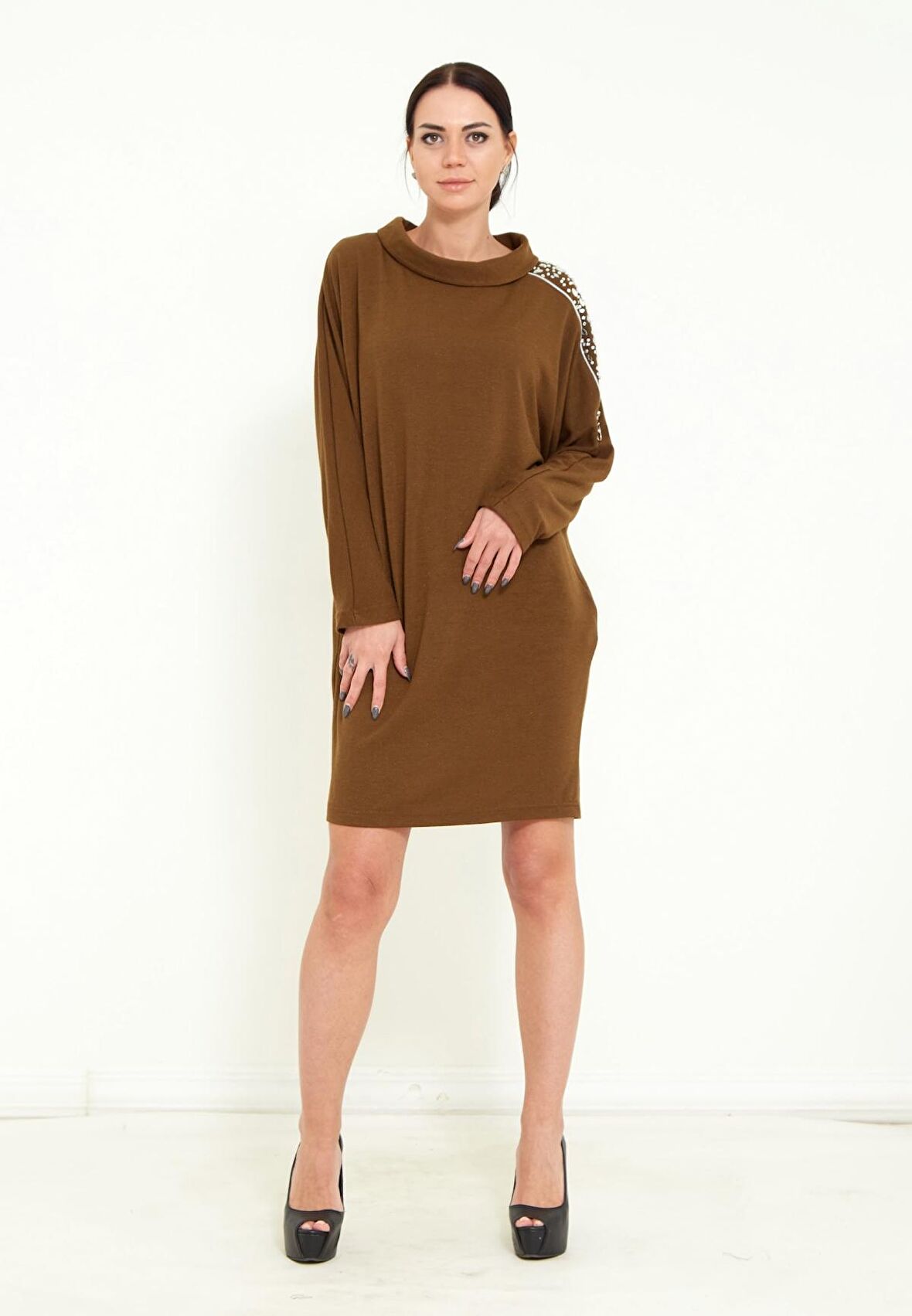 Modatalika Kadın Triko Taş İşlemeli Tasarım Midi Elbise