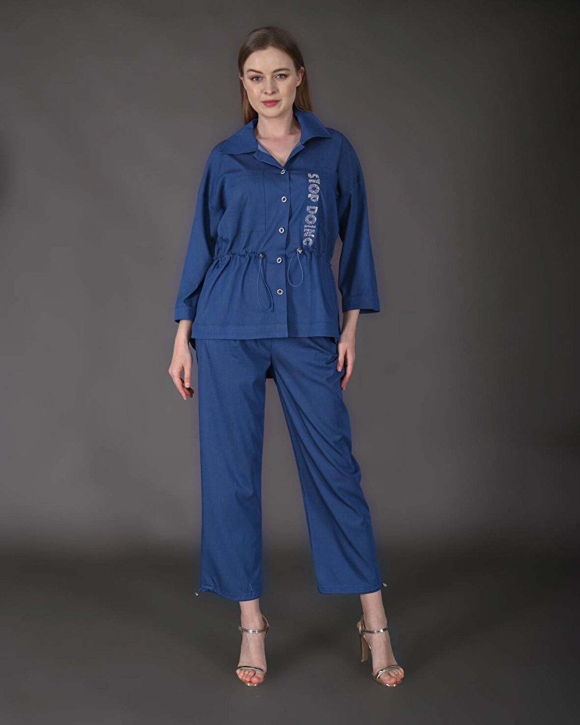 Modatalika Kadın Yeni Sezon Denim Taş Detaylı Tunik Pantolon Spor İkili Takım