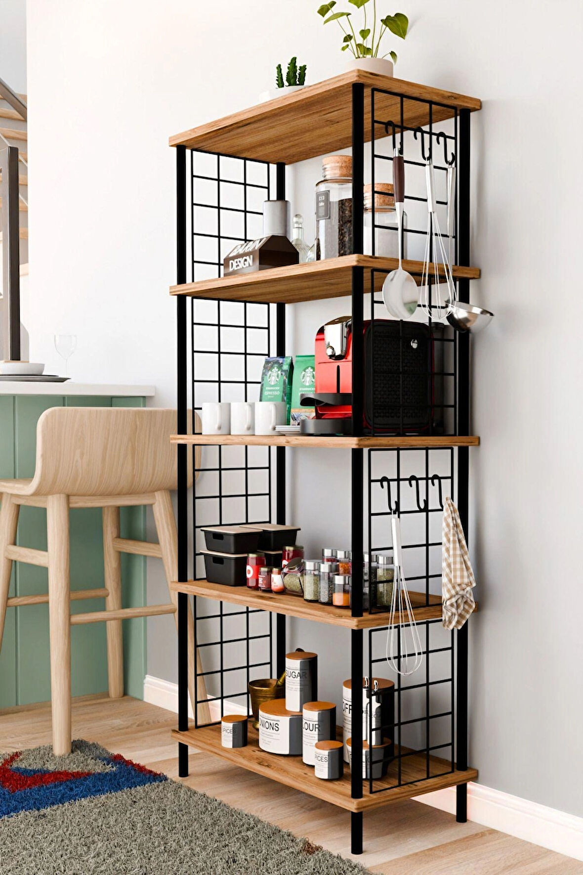 5 Raflı Çevir Kur Çok Amaçlı Raf – Tel Yan Panel, Açık Raf Sistemli Metal Gövdeli Organizer Dolap