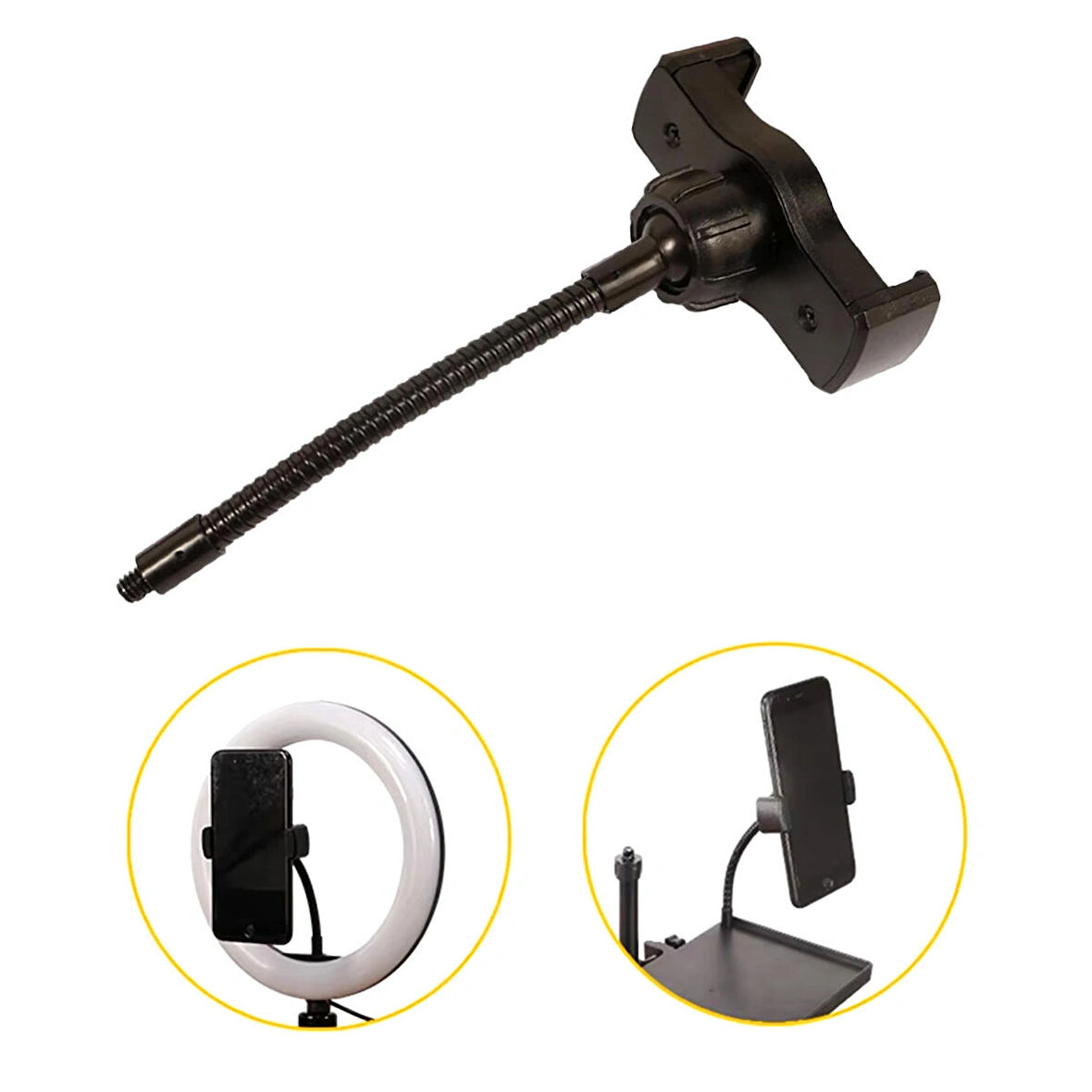 Microcase  2in1 Selfie Ring Halka Işıklar için Yedek Parça Telefon Tutucu Set - SİYAH AL4817