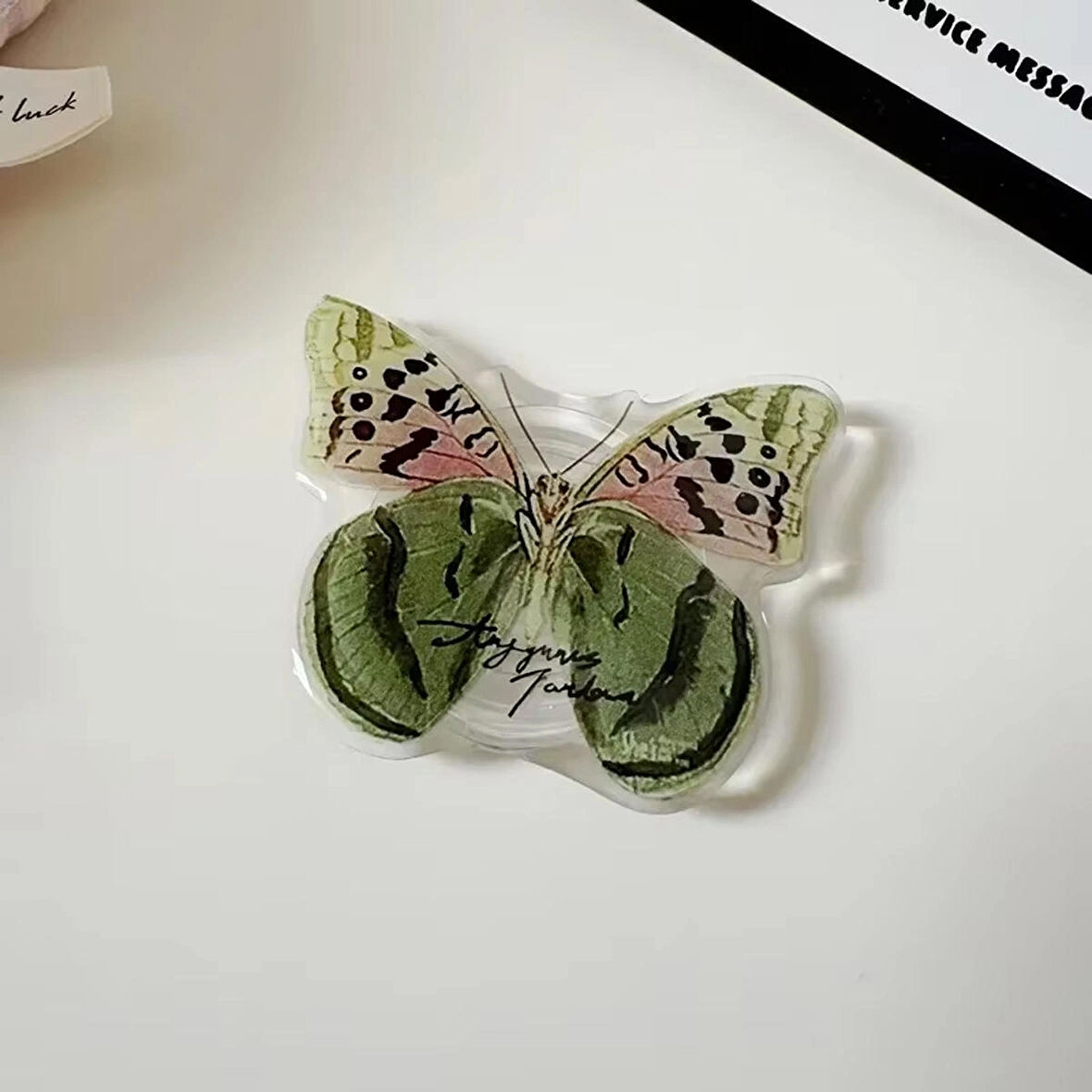 Microcase 3D Kelebek Tasarımlı 3M Yapıştırmalı El Parmak Tutucu Cep Telefonu Tutacağı Popsocket - YEŞİL AL5247