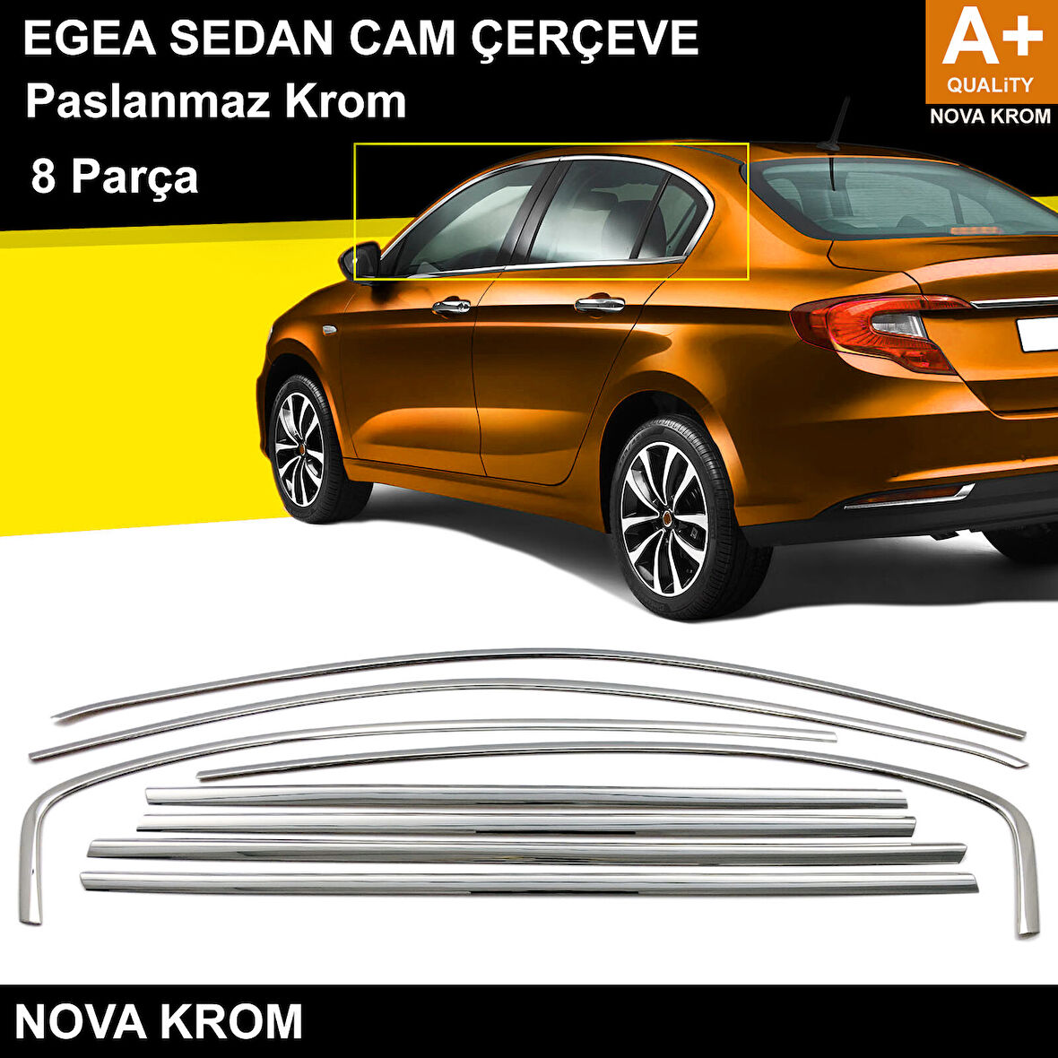 Fiat Egea SD Krom Cam Çerçevesi 8 Prç. 2015 Üzeri A+ Kalite