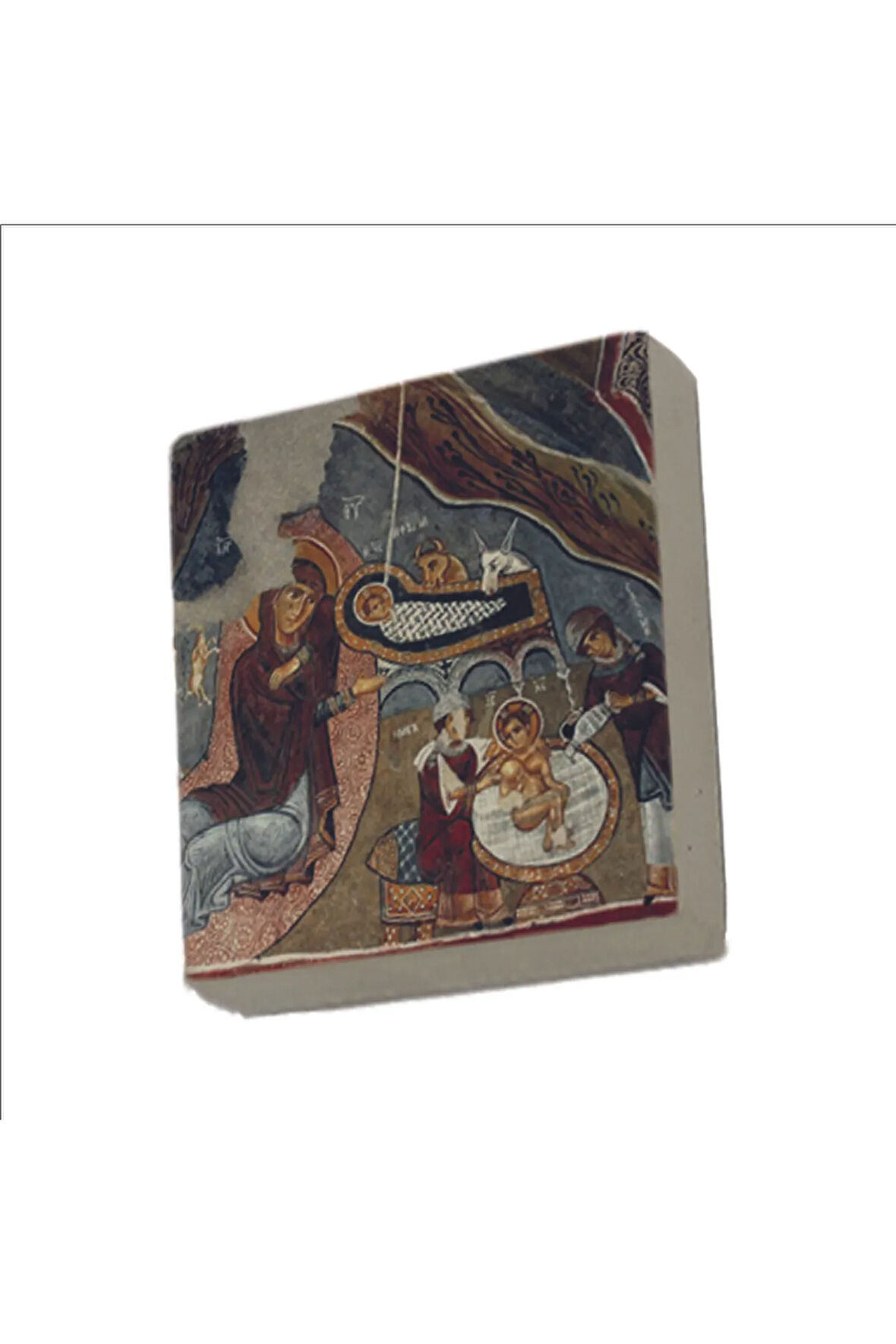 Kapadokya Göreme Karanlık Kilise Freski - İsa Mesih'in Doğumu Baskılı Taş Magnet 5X5