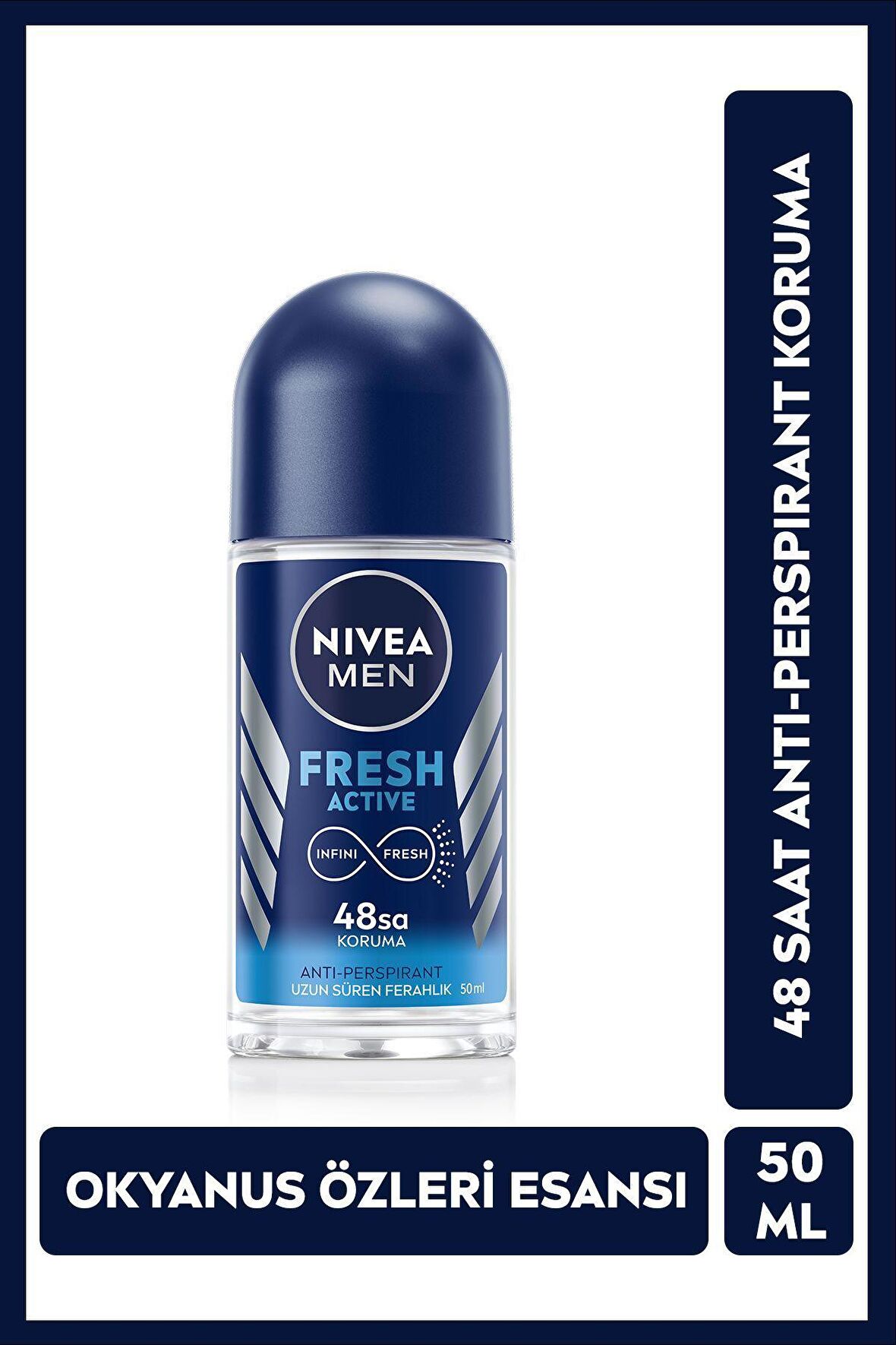 Nivea MEN Erkek Roll On Deodorant Fresh Active 50ml, Ter ve Ter Kokusuna Karşı 48 Saat Deodorant Koruması